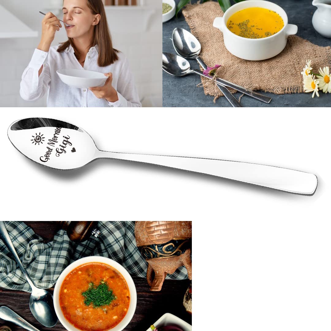 Good Morning Gigi Spoon Engraved Stainless Steel Funny, Gigi Gifts From Grandchildren, Best Teaspoon Coffee Spoon Gifts For Gran
