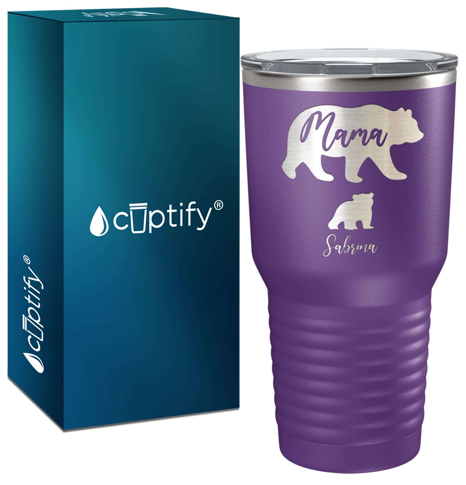 Mama Bear Tumbler Personalized Engraved Cubs On Purple 30 Oz Custom Birthday Gift For Women, Mom And Mother Insulated Stainless