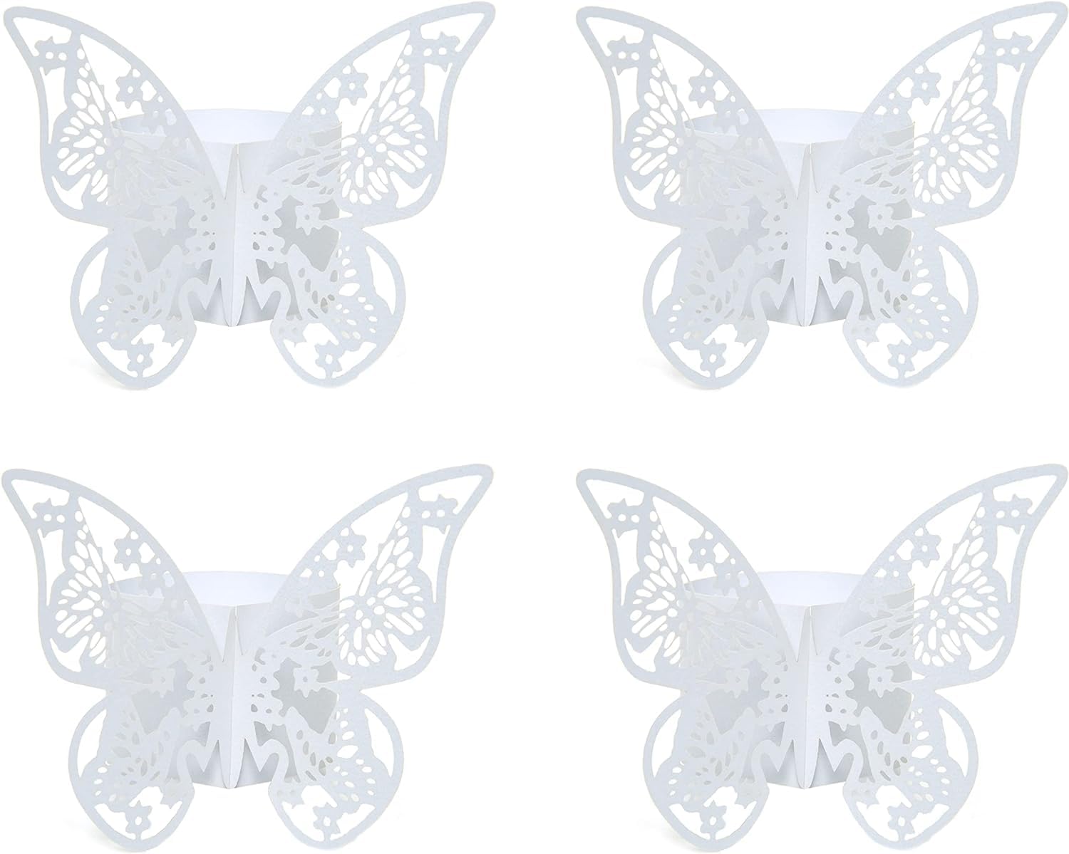Baimeixun 100Pcs 3D Butterfly Paper Napkin Rings For Weddings Party Serviette Table Decoration (White)