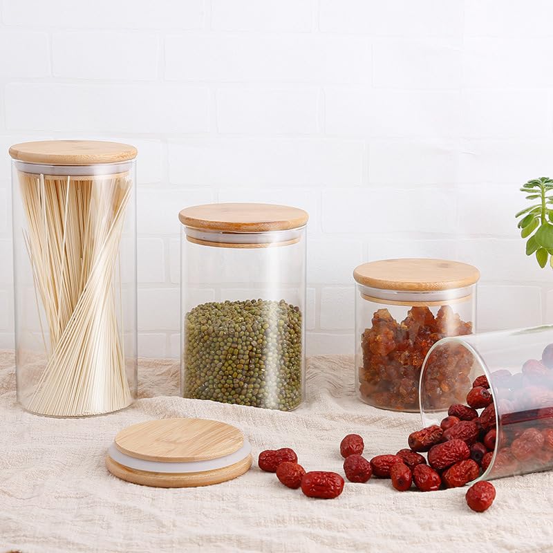 Avastro 700Ml,1000Ml,1400Ml Bamboo Wooden Airtight Wooden Lid LeadFree Glass Jar Transparent Sealed Tank Sealed Tea Cans Cereal
