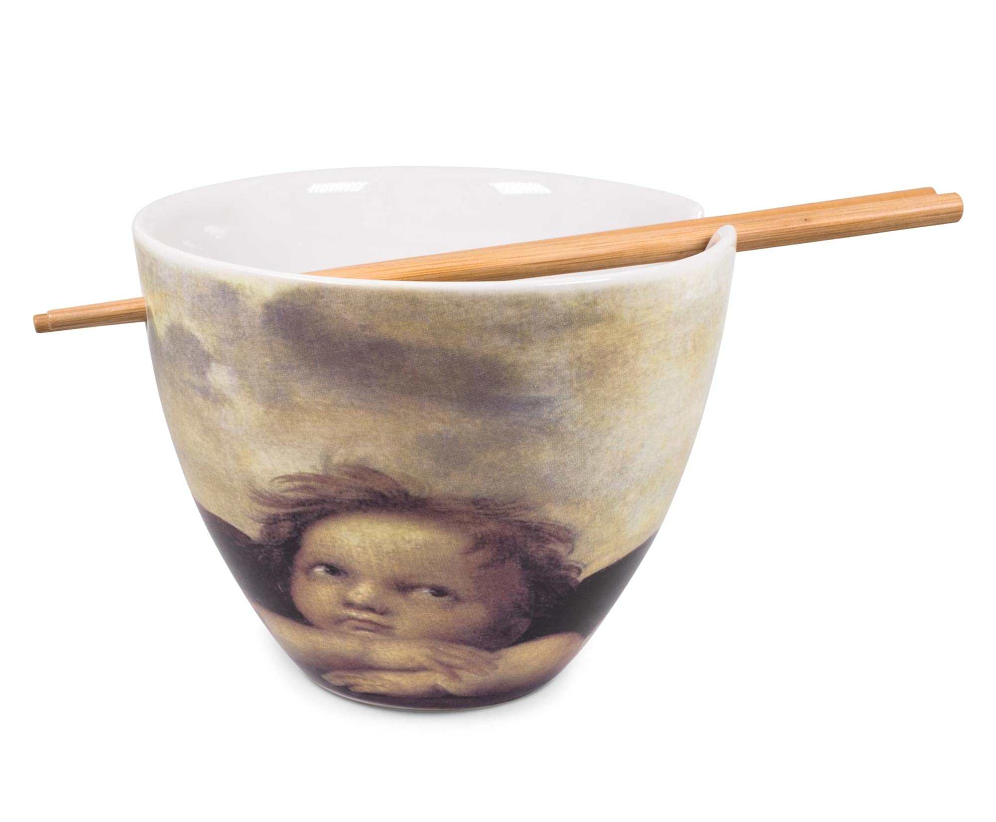 Bowl Bop Cherub Fine Art Japanese Ceramic Dinnerware Set | Includes 16-Ounce Ramen Noodle Bowl And Wooden Chopsticks | Asian Foo