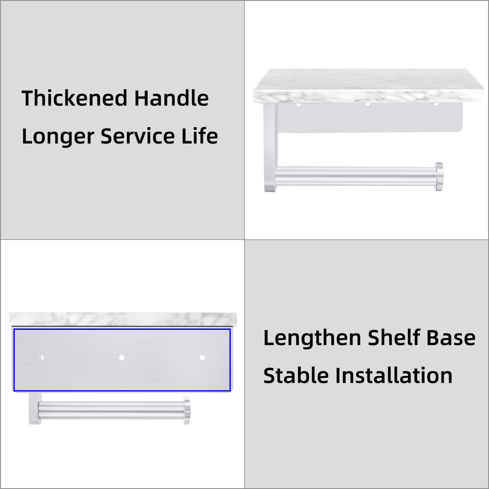 Gypie Brushed Nickel Toilet Paper Holder with Natural Marble Shelf  Screw Wall Mounted  Tissue Roll Holder for Bathroom Washroom
