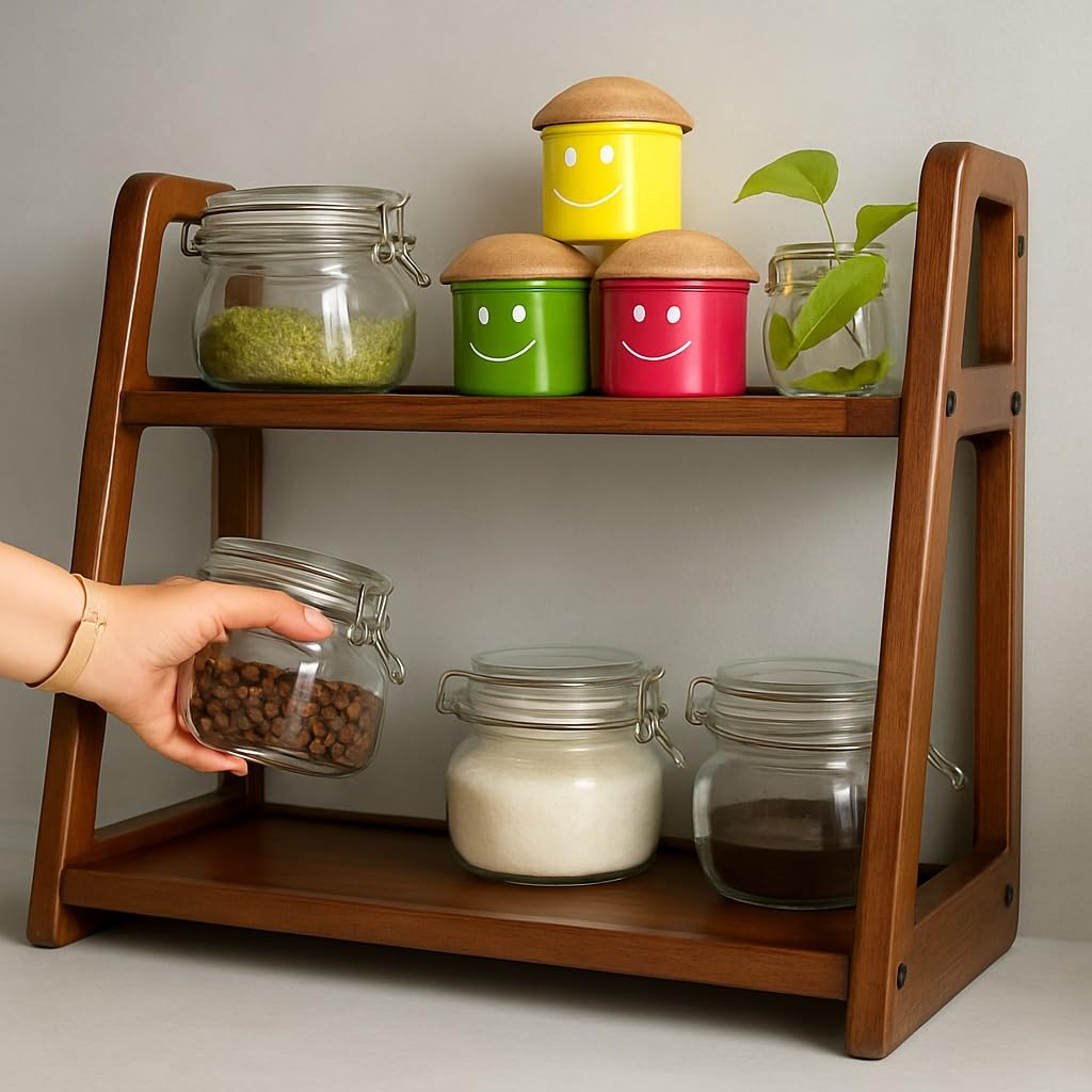 Ruhcelestah Wooden Shelf Organizer Shelf Rack, Double Tray, Storage Shelves, Spice Shelf, And Wooden Office Organizer For Homes 