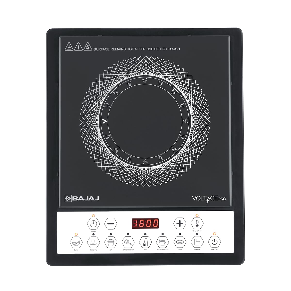 Bajaj Icx 160Ts Neo Induction Stove | 1600 Watts | 9 PreSet Menus | Digital Display | Keep Warm Function | Variable Time, Power