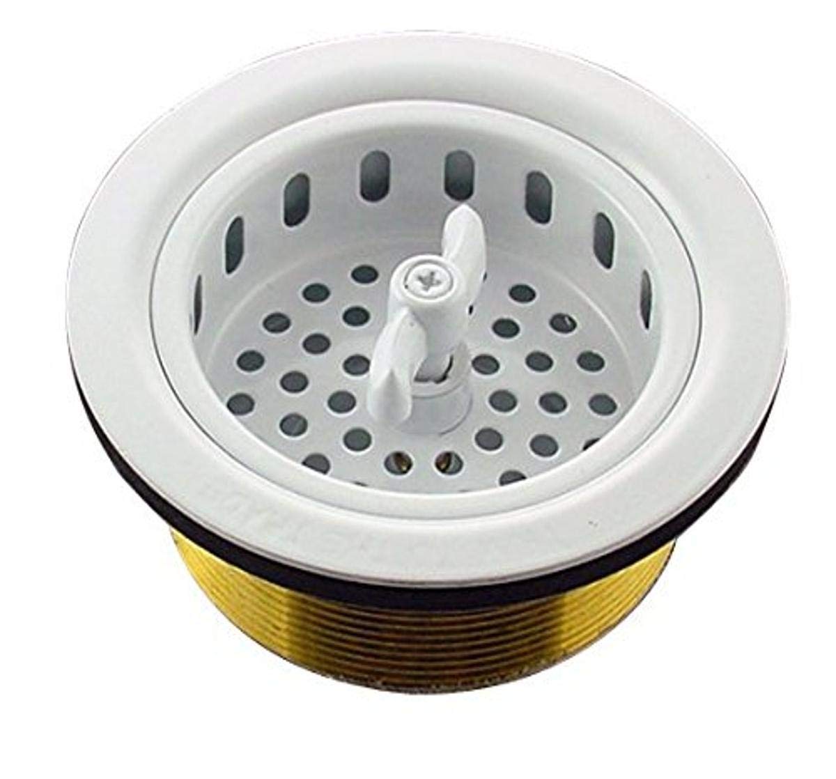 Mr. Scrappy 3.5'' Sink Drain Assembly With Twist Lock Basket Strainer, Solid Brass, White
