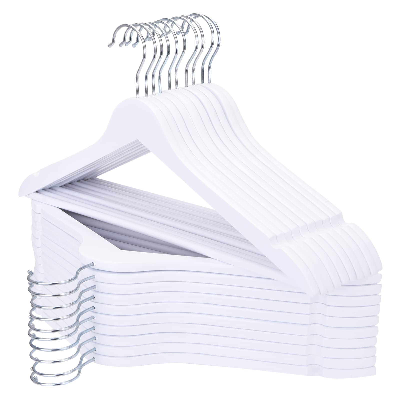 Elong Home Wooden Hangers 20 Pack, Wood Hangers With Extra Smooth Finish, Precisely Cut Notches & Chrome Swivel Hook, Wooden Clo