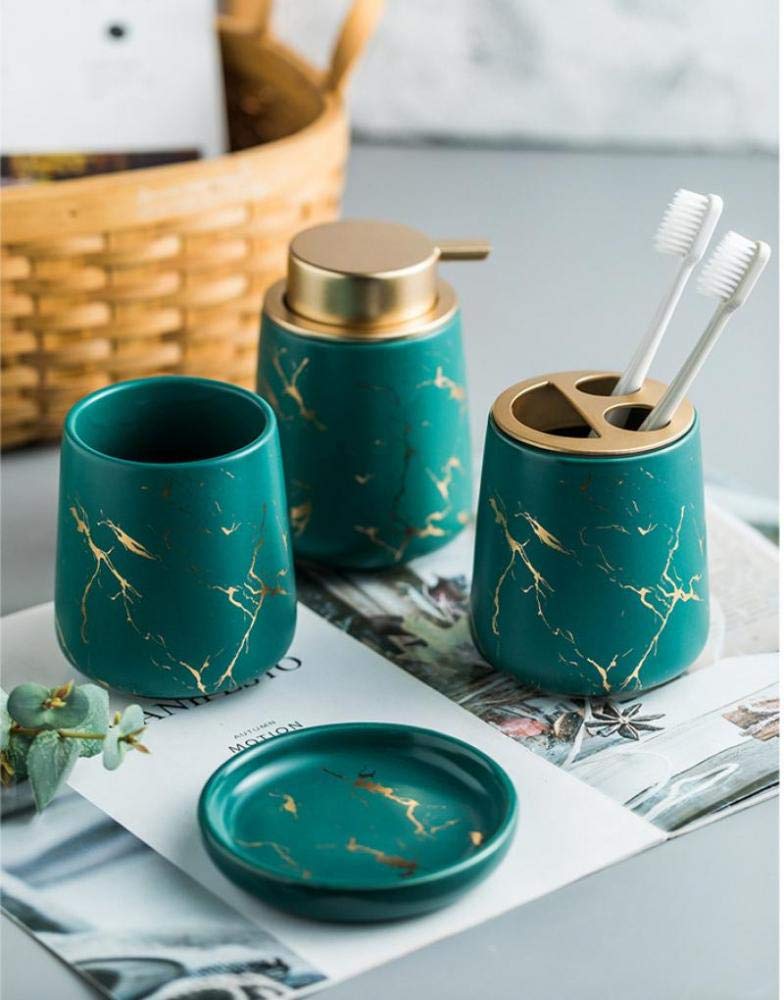 3 Piece Painted Ceramics Creative Bathroom Accessories Set Durable Includes Lotion Dispenser Toothbrush Holder Soap Dish Ideas H