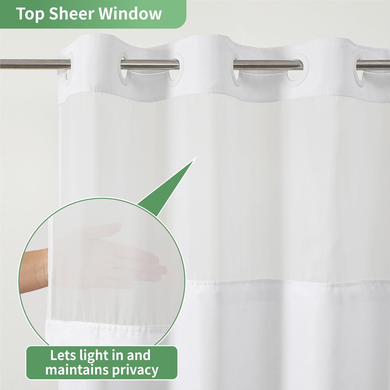 Eachope Extra Long No Hook Shower Curtain With Snap-In Fabric Liner Set,Slub Textured Fabric Shower Curtains For Bathroom,Hotel