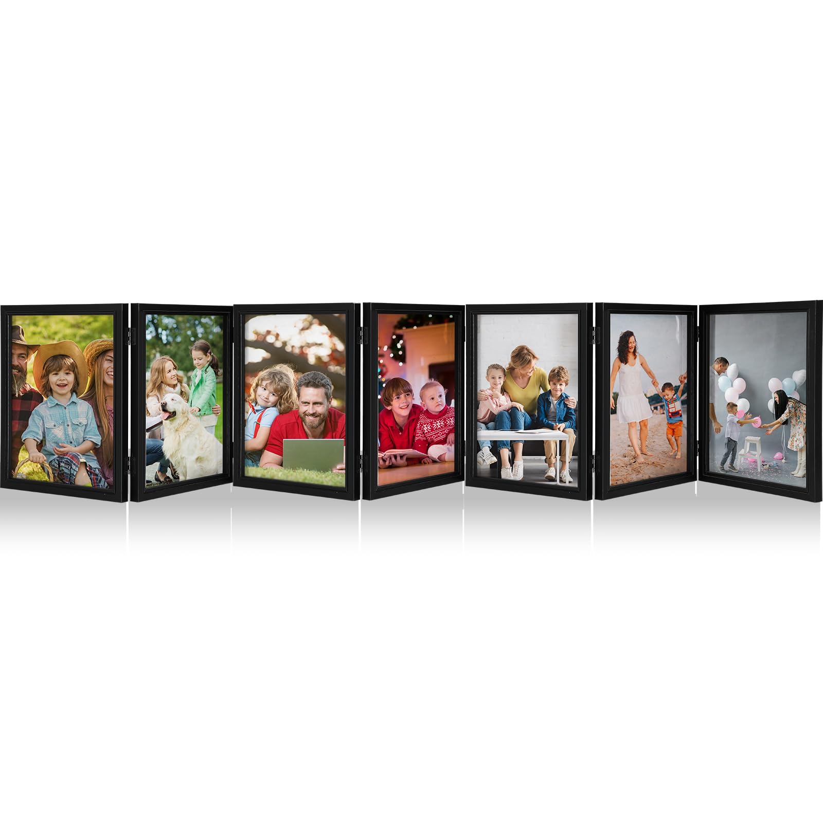 Sintuff 7 Pictures 5 x 7 Frame Folding Hinged Picture Frames Foldable Photo Frames High Definition Natural Wood Collage Picture 