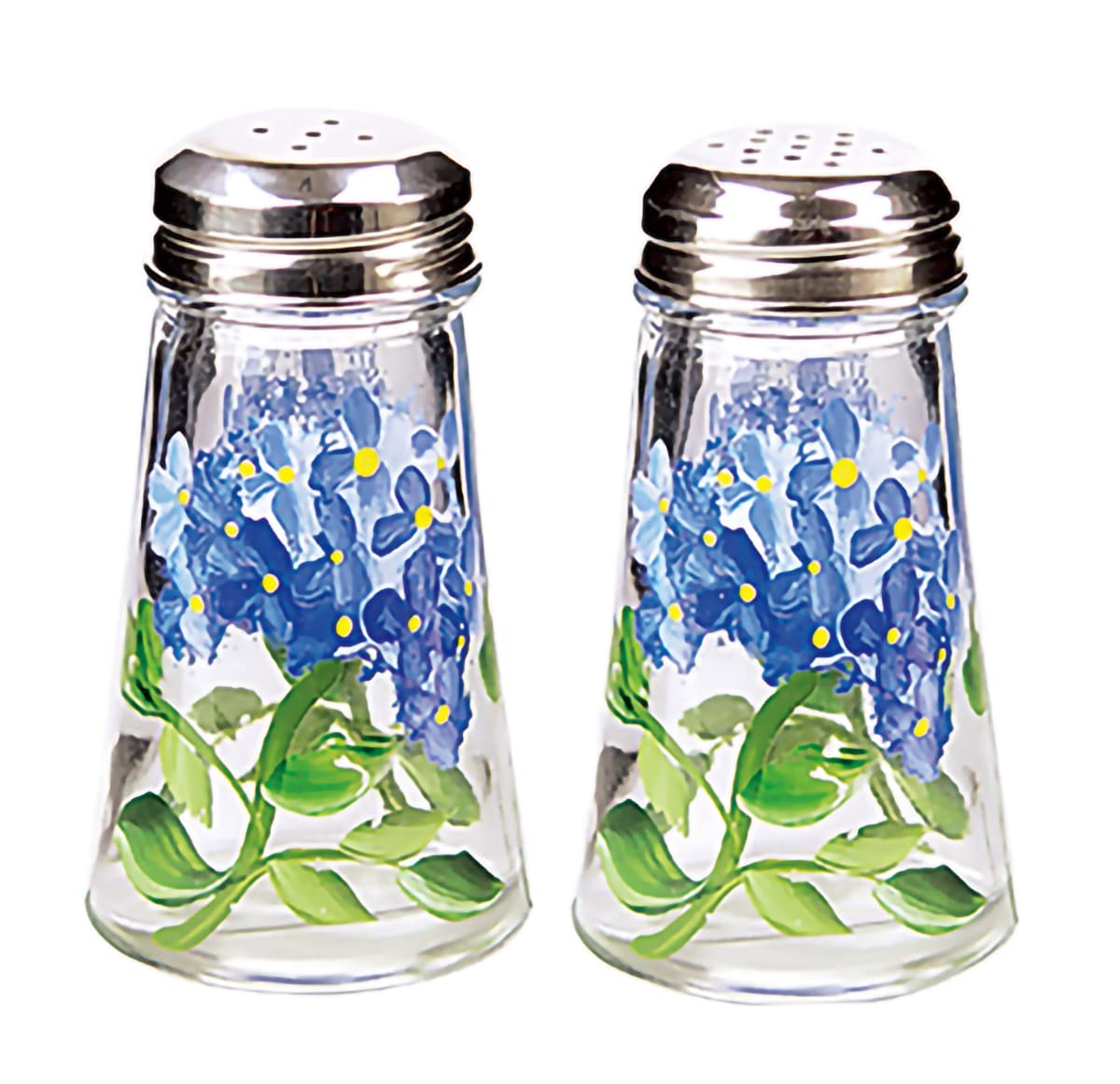 Grant Howard Hand Painted Tapered Salt And Pepper Shaker Set, Blue Hydrangeas, Blue