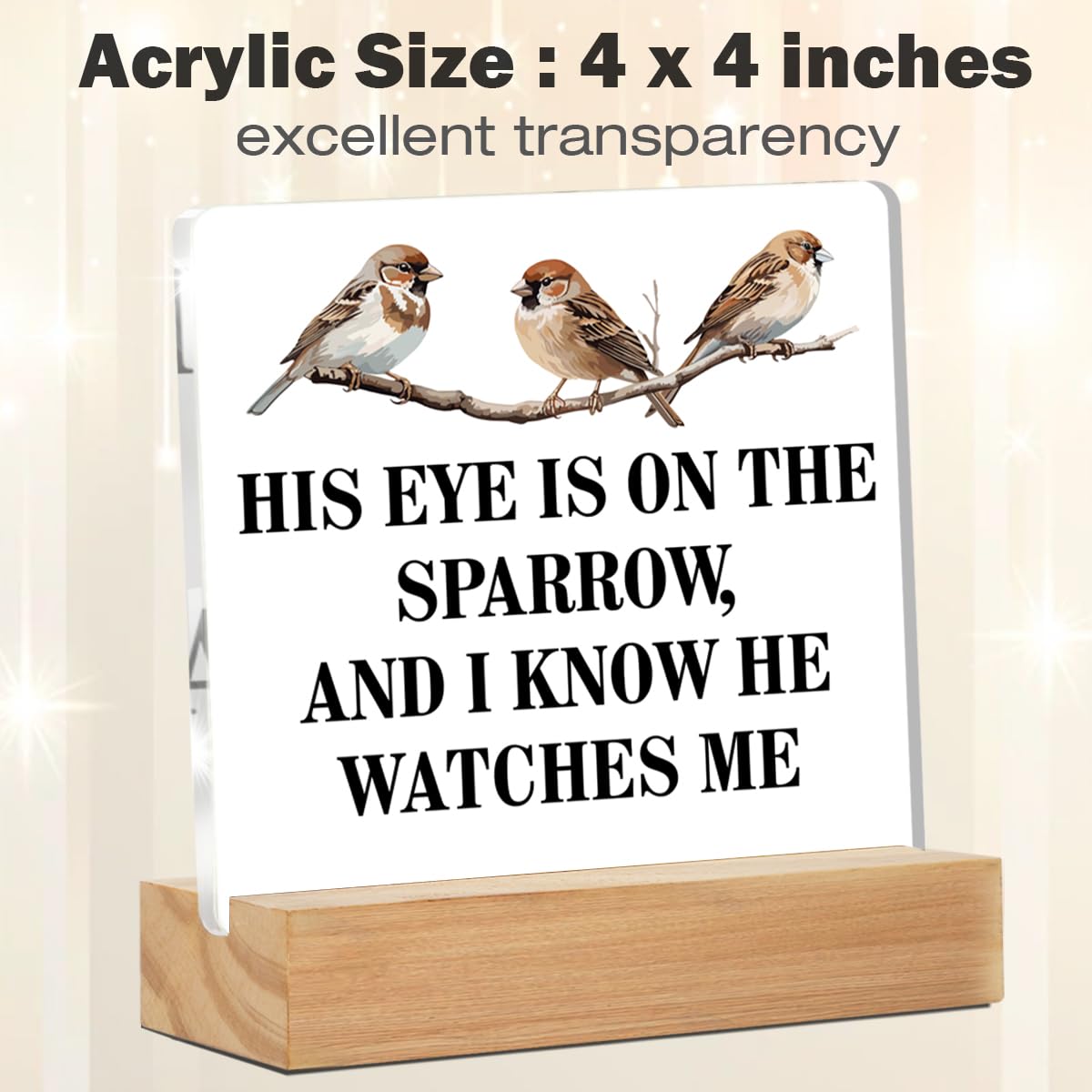 Religious Gifts for Women Men, Faith His Eye Is on the Sparrow Acrylic Sign Home Office Christian Decor