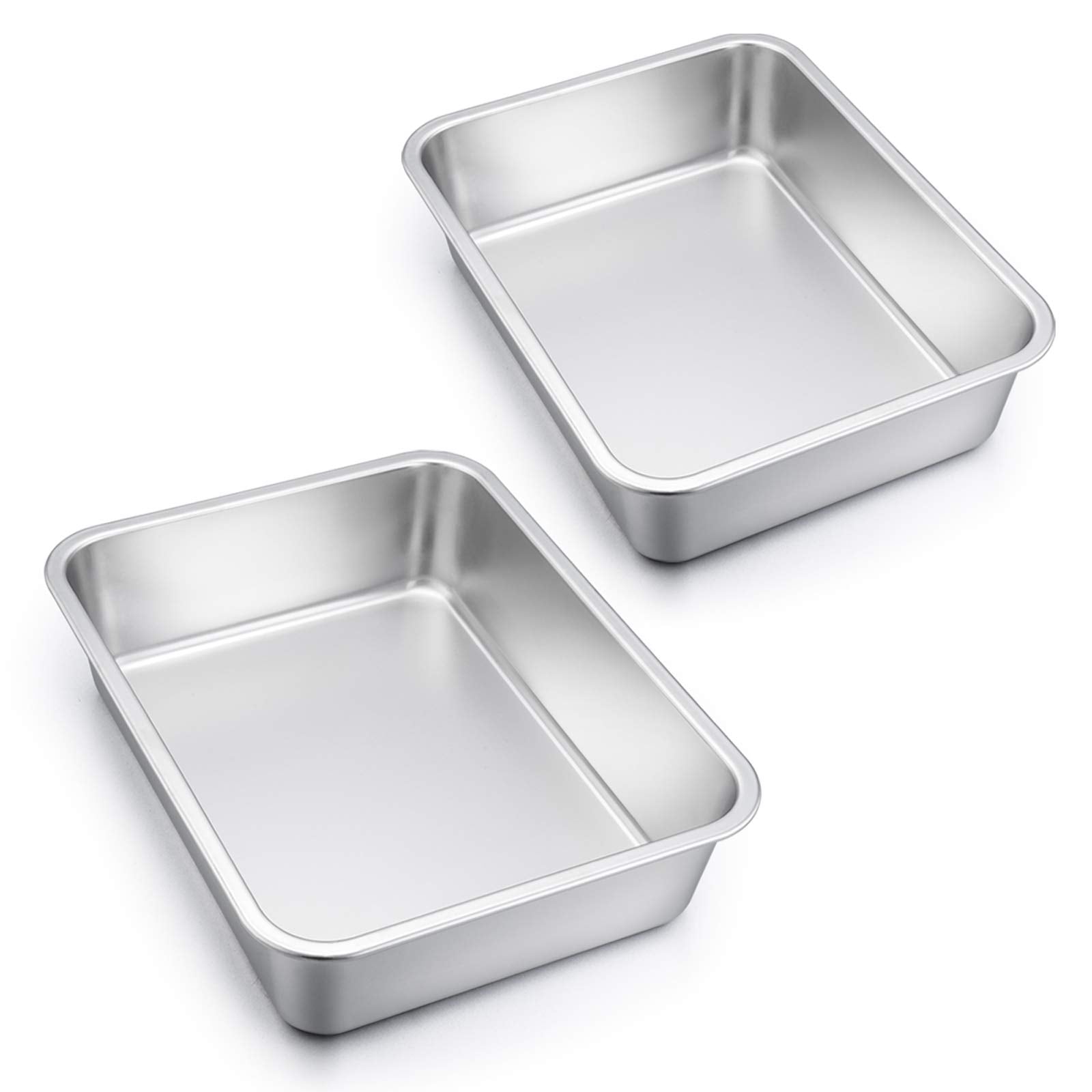 Lasagna Pan Set Of 2, E-Far Deep Stainless Steel Baking Pans, 12.75 X10 X3.2 Inches Rectangular Metal Roasting Baking Dish Bakew