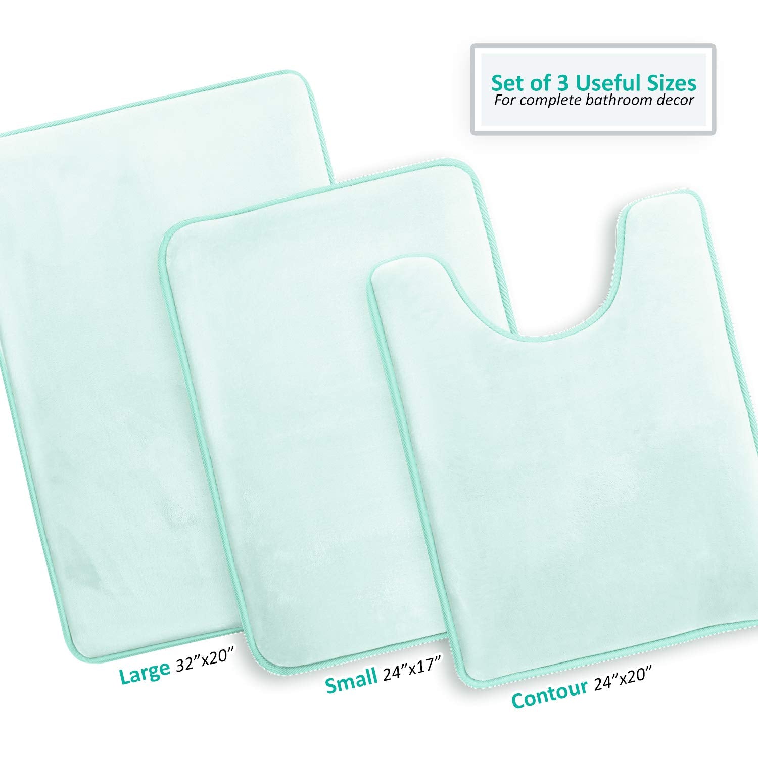 Clara Clark 3 Piece Bathroom Rugs Bath Mat Set  Velvet Memory Foam Bath Mats for Bathroom - Non-Slip  PVC Backing Bath Rugs  Washable Bathroom Rug Mats - Dries Quickly  Soft Blue Bathroom Rug Set