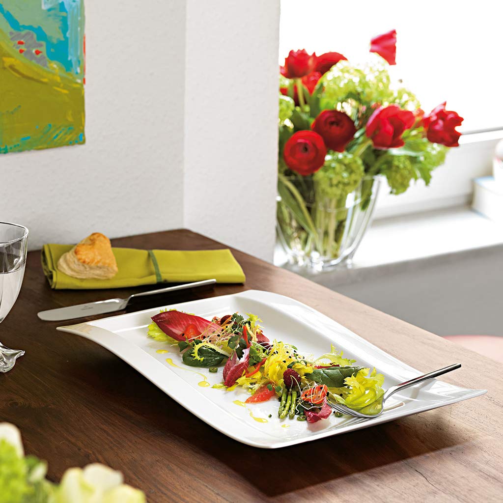 Villeroy & Boch New Wave Large Rectangular Dinner Plate, 15.5 X 9.75 In, Premium Porcelain, White
