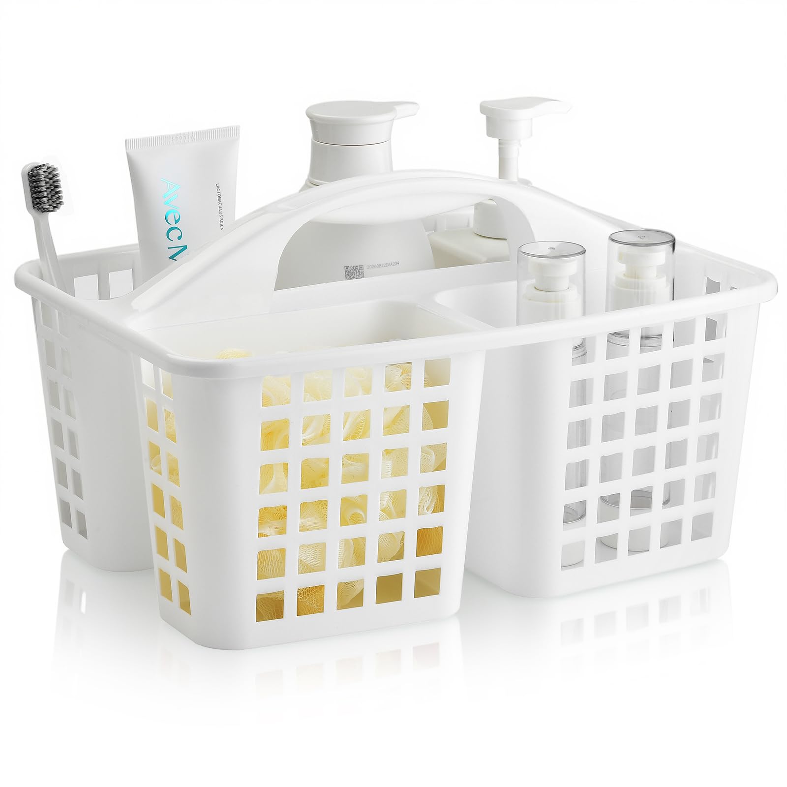 3 Compartments Plastic Shower Caddy Basket  Portable Divided Cleaning Supply Storage Organizer with Handle (White)