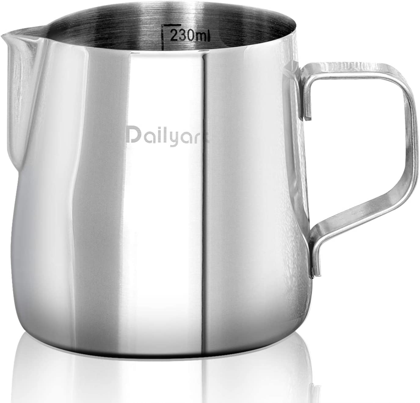 Dailyart Milk Frothing Pitcher 8 Oz/250ml - 304 Stainless Steel Milk Frother Cup with Special Dripless Spout and Scale, Espresso
