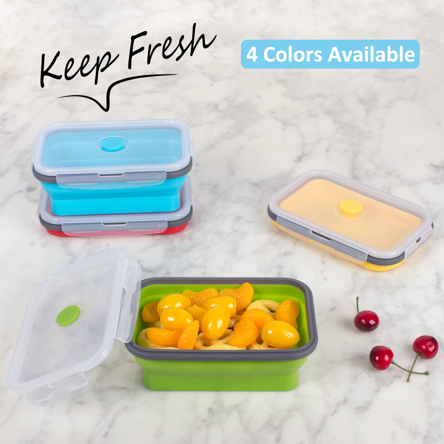 Collapsible Food Storage Containers With Airtight Lid, 27 Oz, Kitchen Stacking Silicone Collapsible Meal Prep Container Set For
