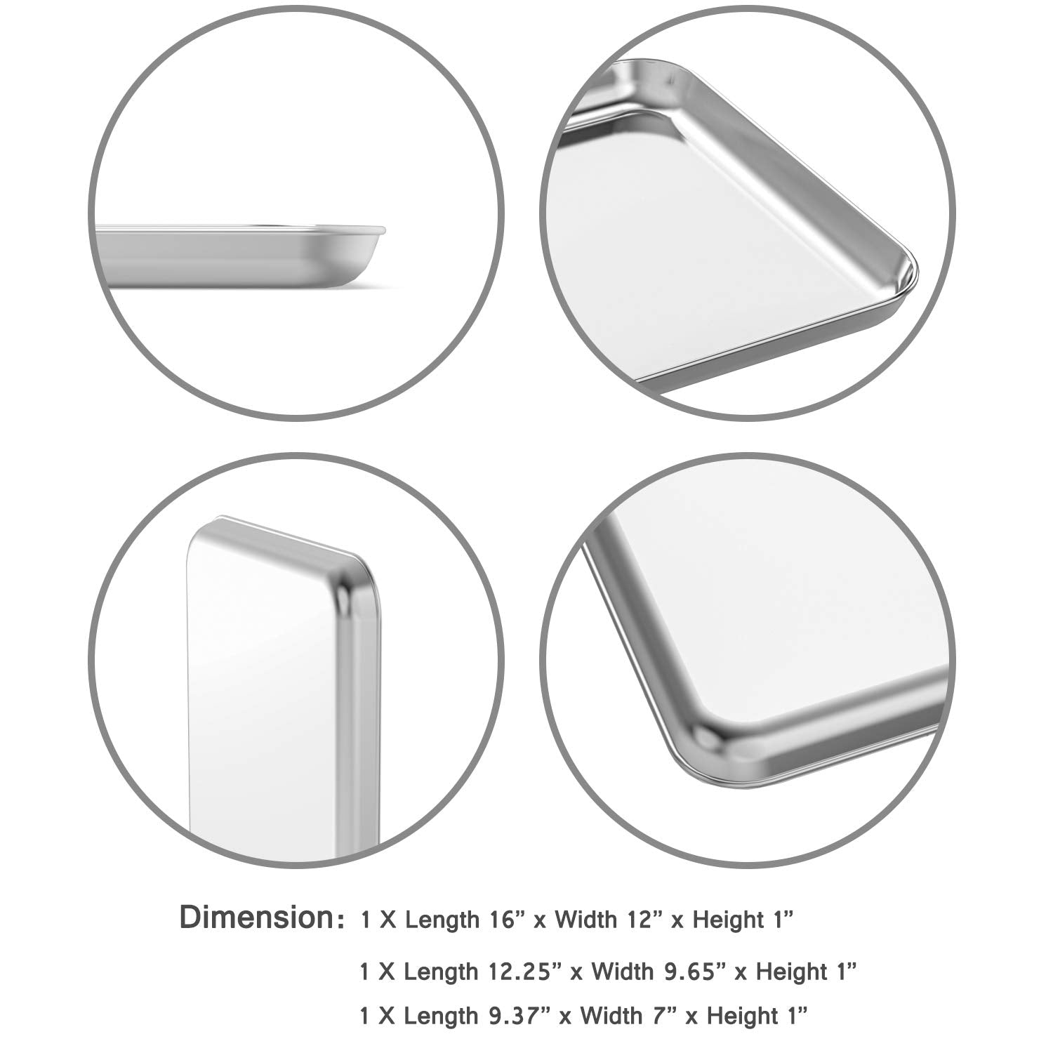 Wildone Baking Sheet Set Of 3, Stainless Steel Cookie Sheet Baking Sheet Pan, 9/12/16 Inch, Non Toxic & Heavy Duty & Easy Clean