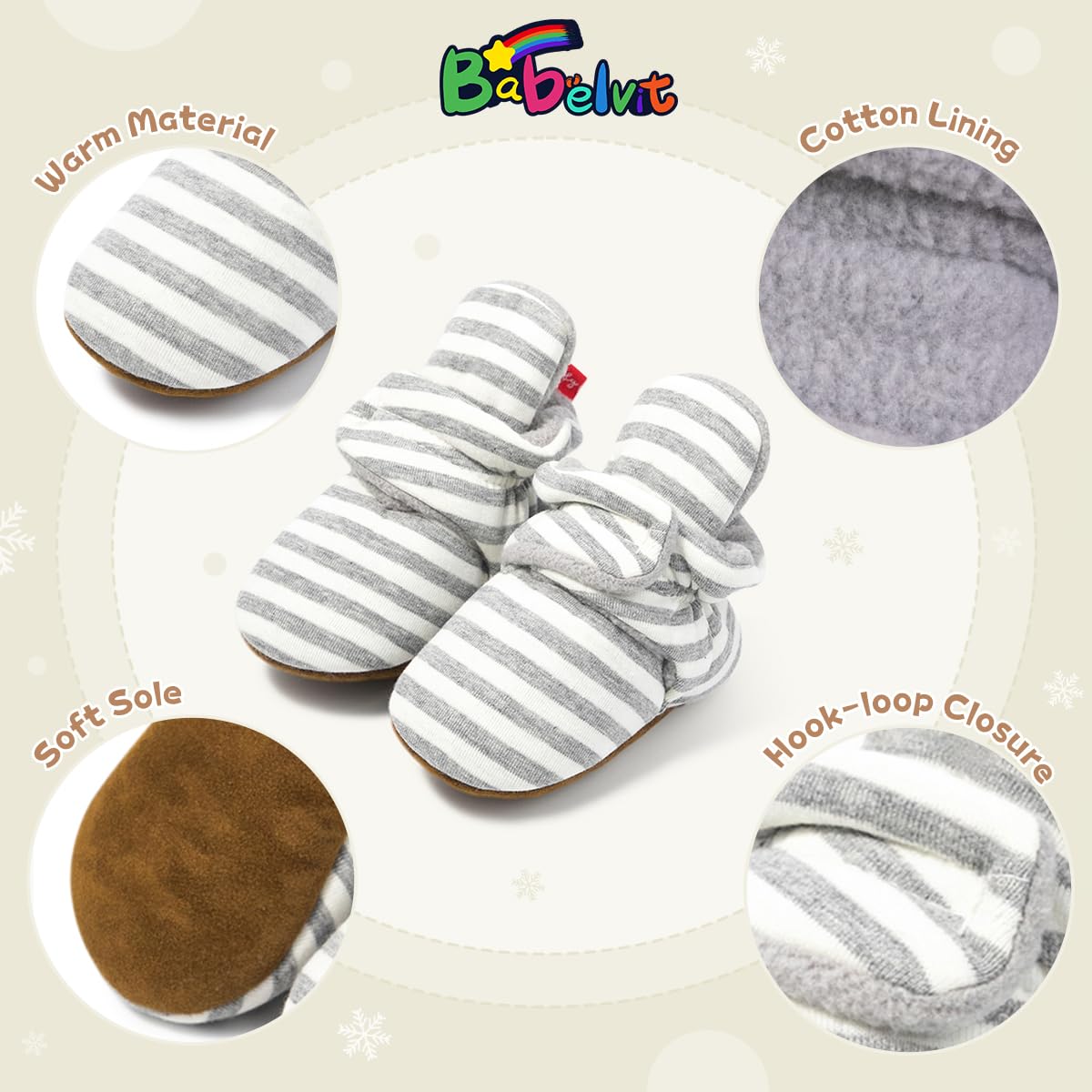 Babelvit Newborn Baby Boy Girl Soft Fleece Booties Stay On Infant Slippers Socks Shoe Non Skid Gripper Toddler First Walkers Win
