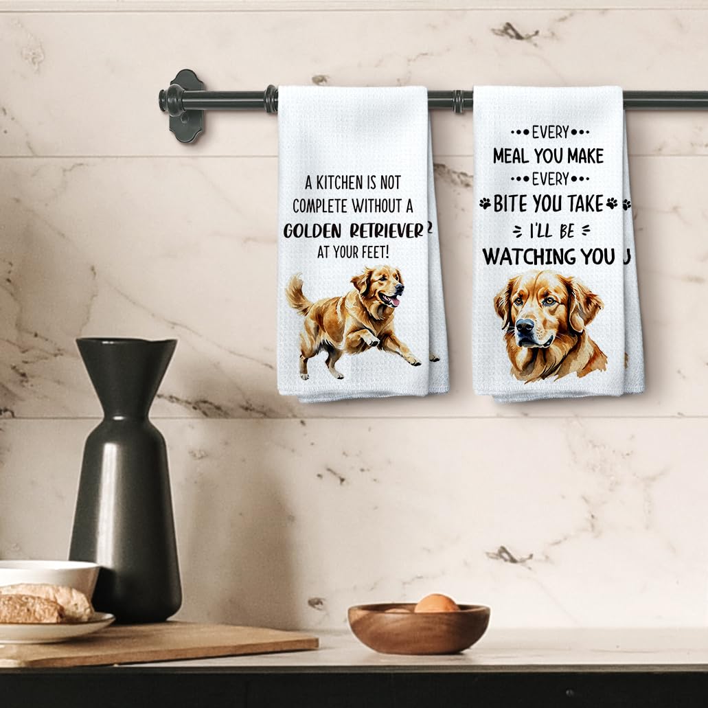 Tzhim Golden Retriever Gifts Kitchen Towels Set Of 2, Golden Retriever Gifts For Women, Golden Retriever Decor Hand Towels, Gold