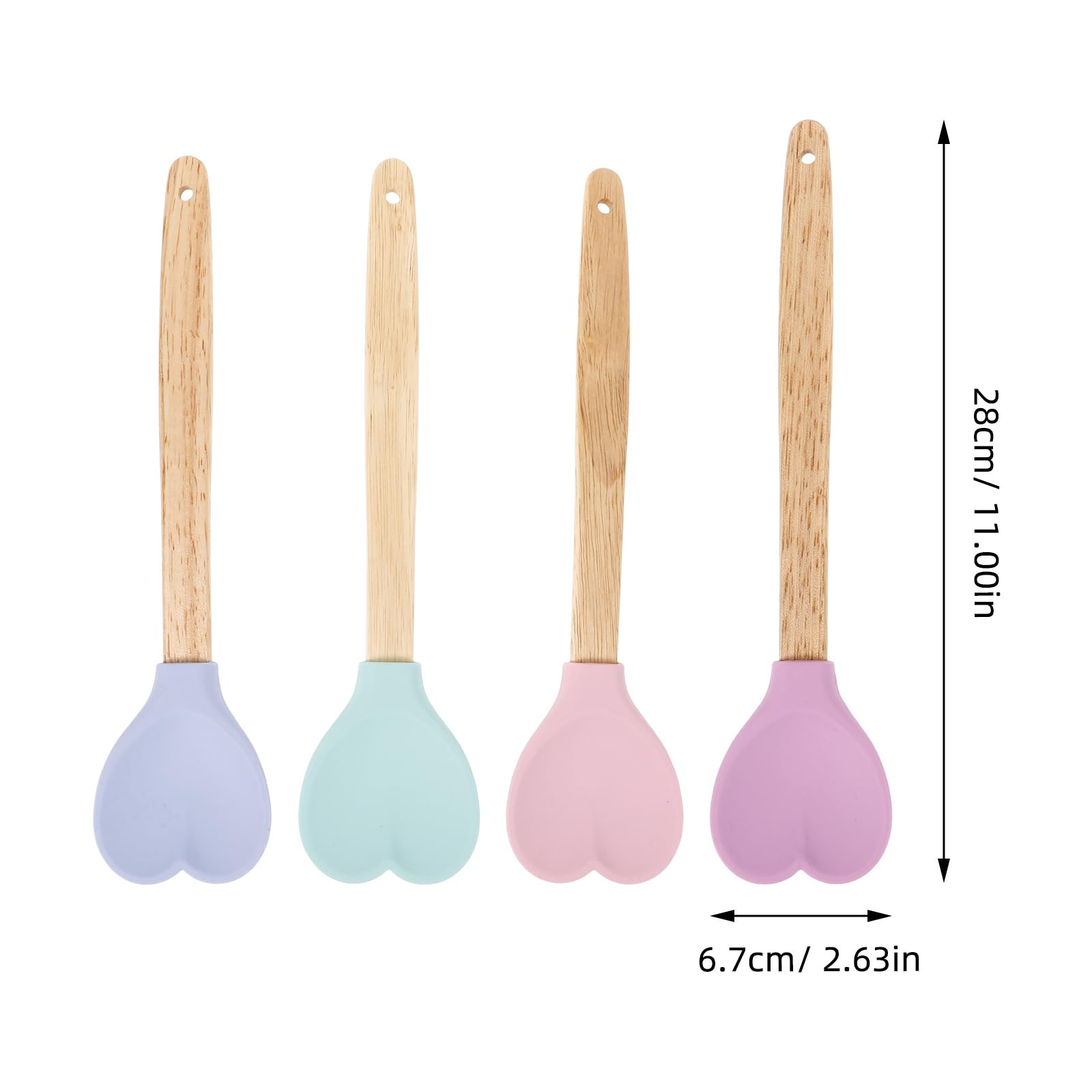 Hemoton Heart Shaped Silicone Spatula: 4Pcs Baking Spatula Silicone Cooking Spoons Kitchen Utensil Spoon With Wooden Handle For