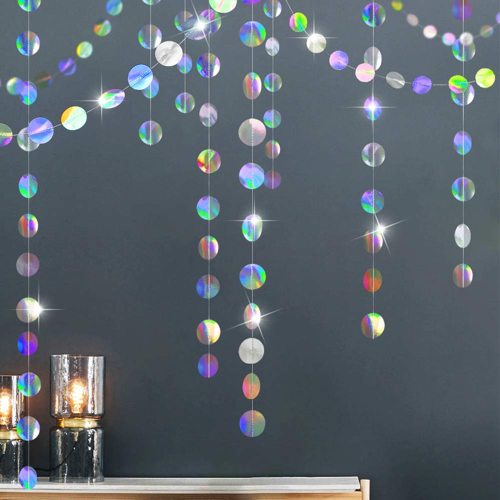 Cheerland Holographic Circle Garlands Iridescent Party Supplies Hanging Streamer Backdrop Mermaid Theme Birthday Decorations Bab