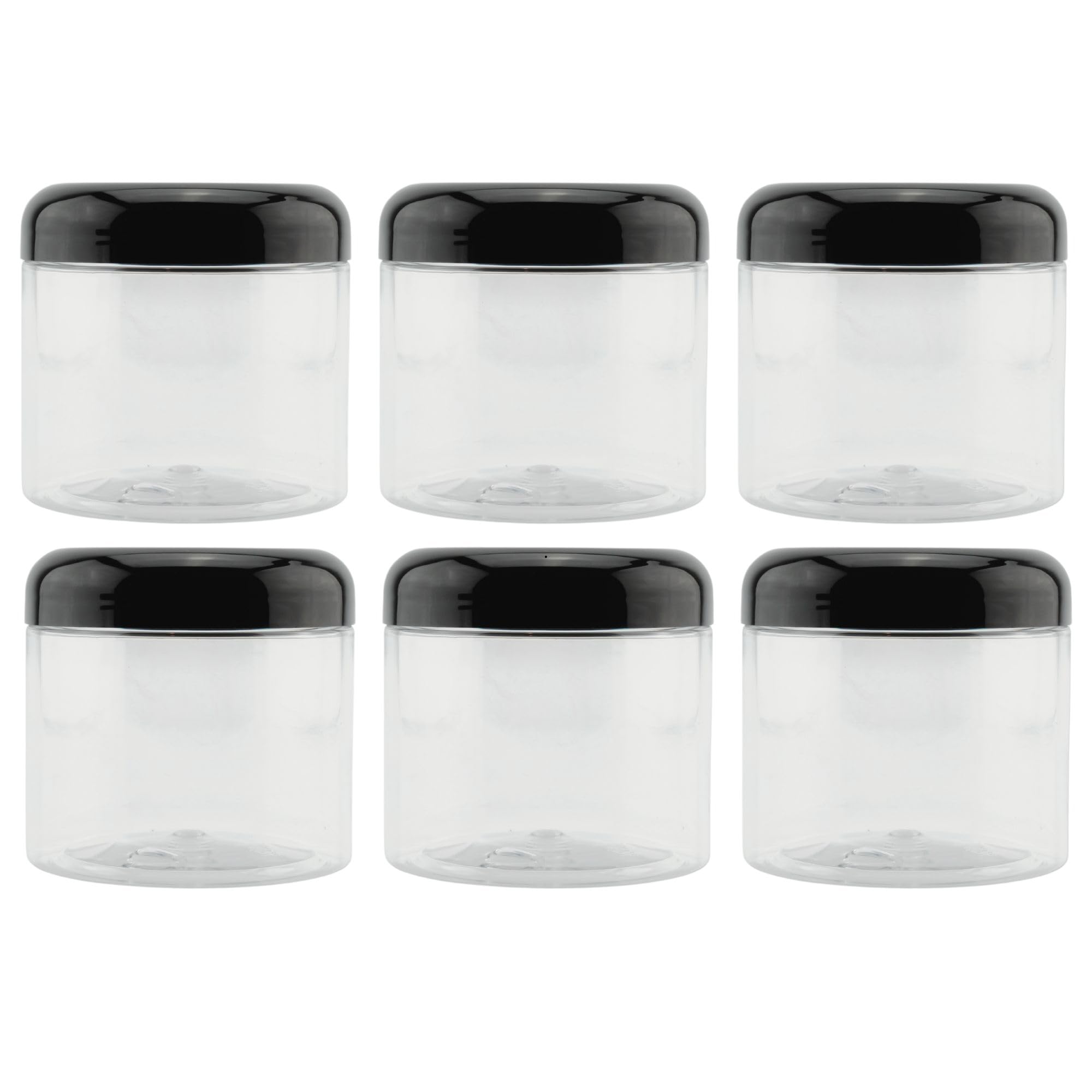 Cornucopia Brands 16oz Clear Plastic Jars w/Domed Lids (6-Pack); BPA Free PET Stackable Straight Sided Canisters for Bathroom & 