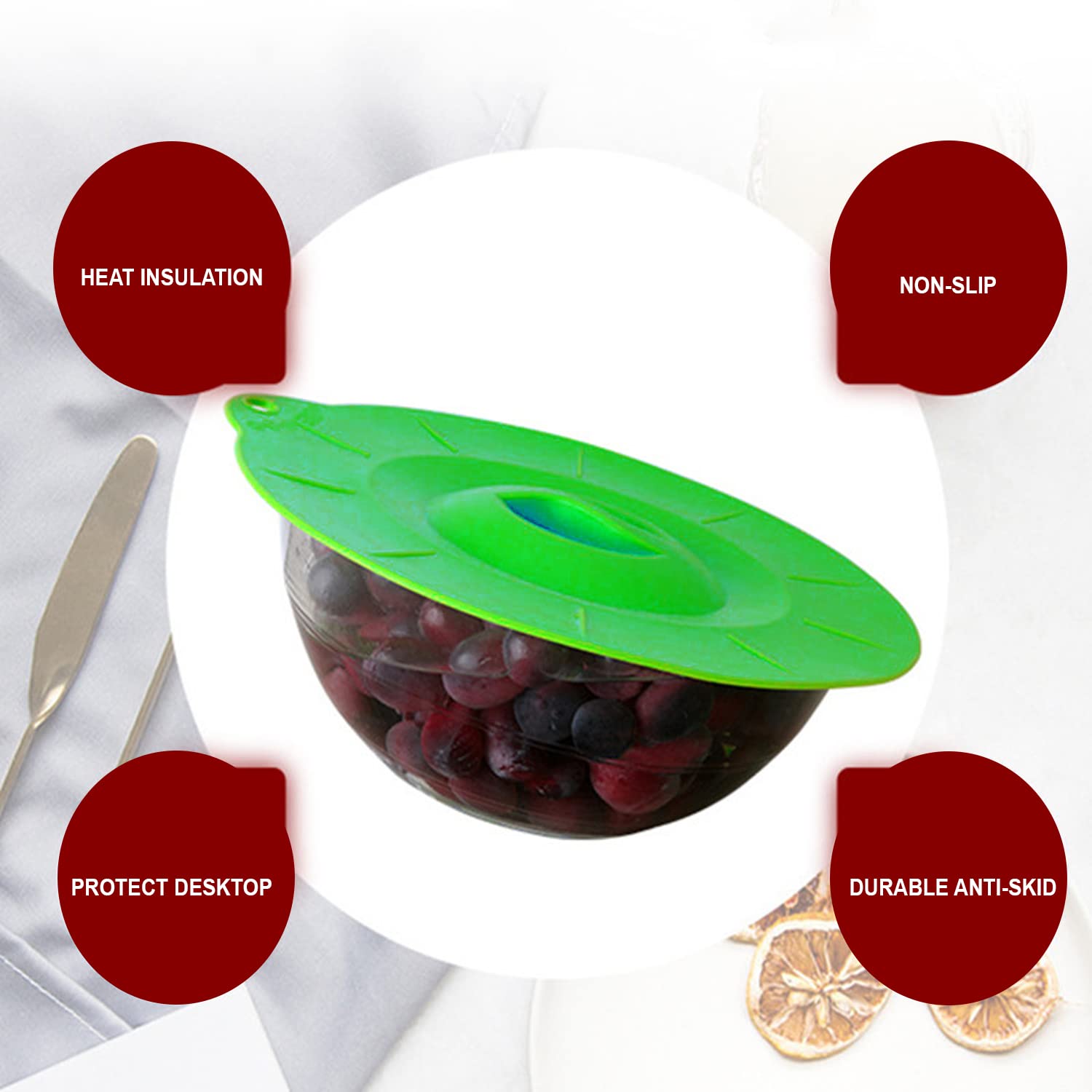 Set Of 5 Silicone Lids,Heat Resistant, Microwave Splatter Covers, Reusable Food Suction Lids For Cups, Bowls, Plates, Pots, Pans