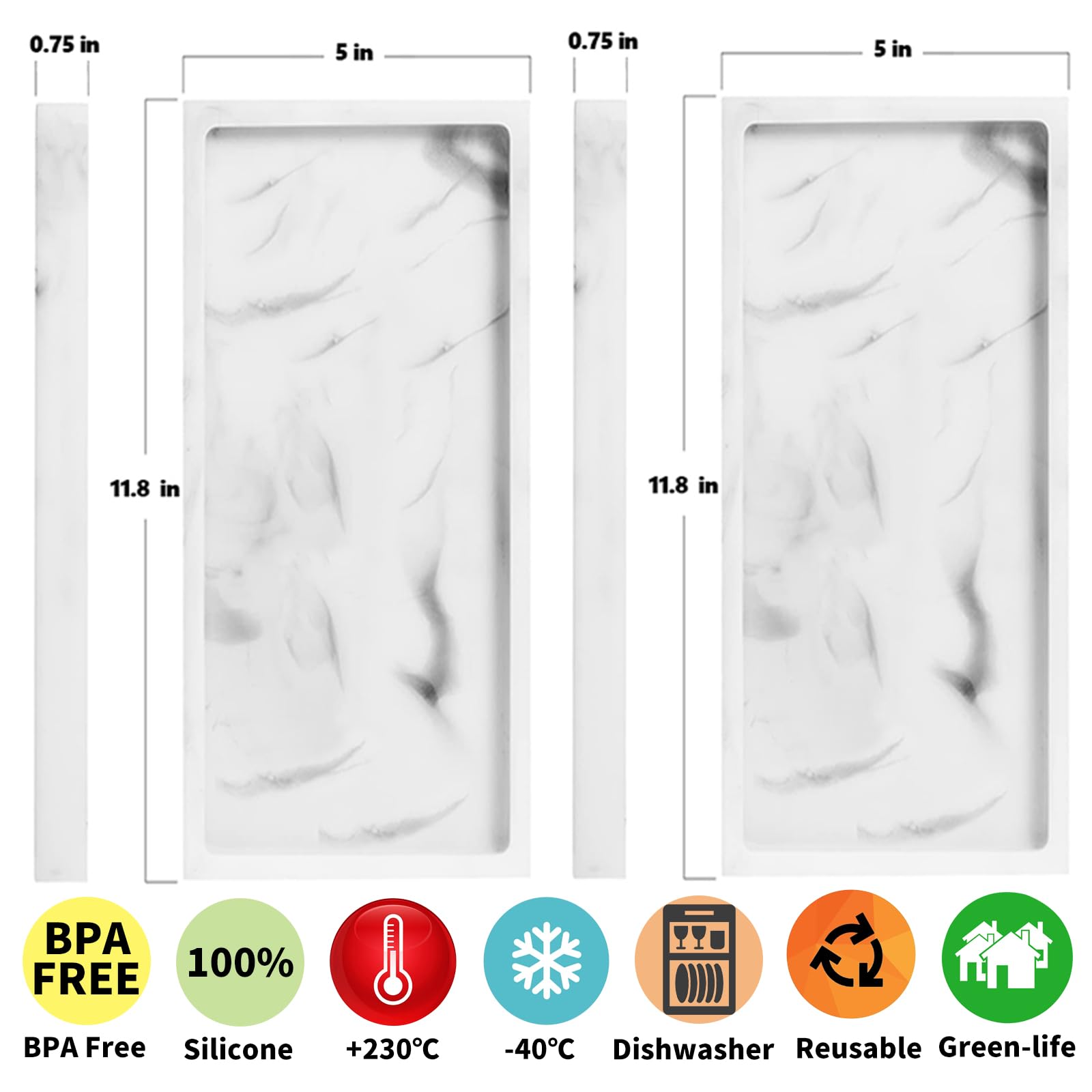 2 Packs Silicone Bathroom Vanity Tray Rectangle Set, Shatterproof Flexible Bathroom Tray, 11.8'' & 11.8'' Silicone Soap Dispense