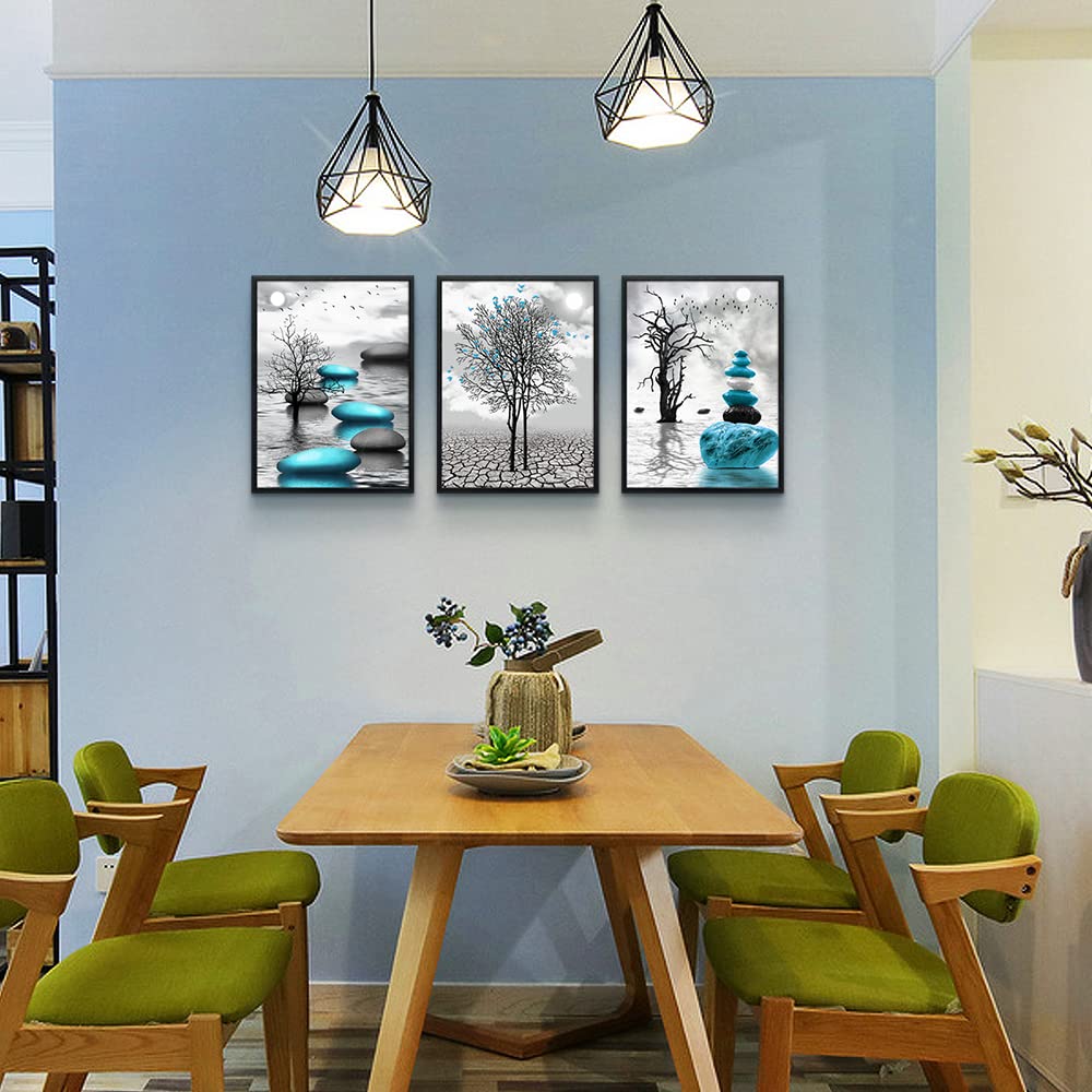 Black Framed Canvas Wall Art for Living Room Wall Decor for Bedroom Blue Abstract Wall Pictures Bathroom Black and White Paintings Office Wall Decoration Modern Home Decor 3 Piece Framed Art Prints