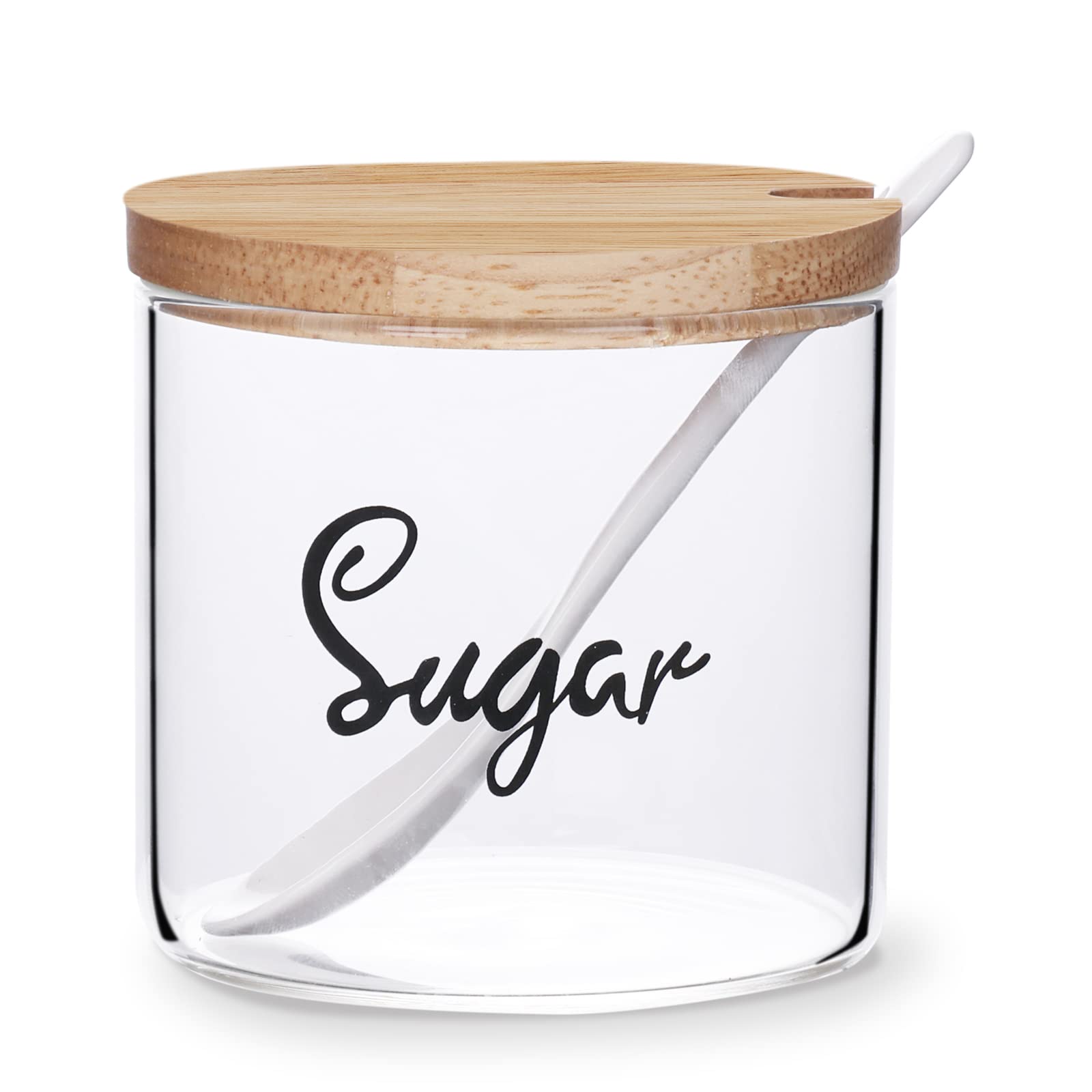 HAOTOP Clear Glass Sugar Bowl with Serving Spoon and Lid, Farmhouse Kitchen Countertop Canisters, Container Jar Dispenser Holder