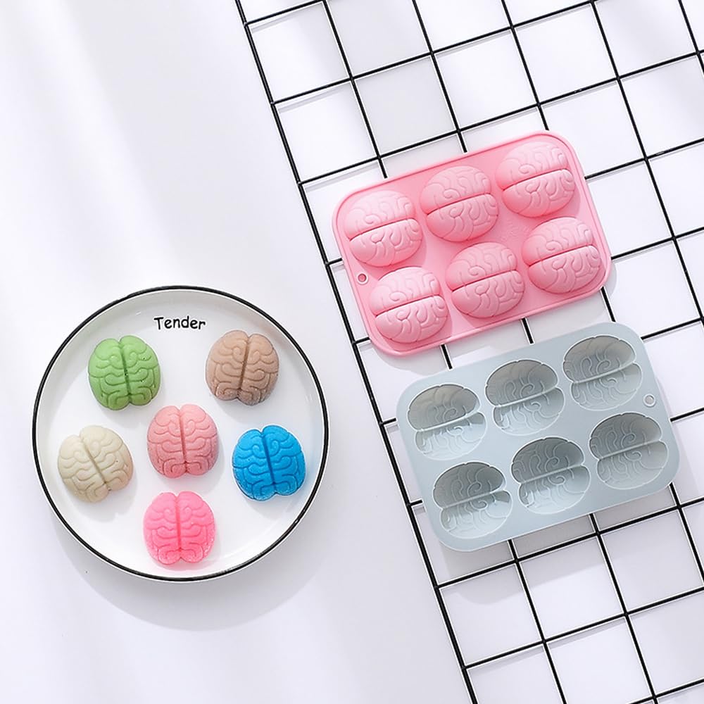 2 Pack Halloween Brain Chocolate Candy Silicone Mold, Brain Chocolate Molds, Halloween Silicone Brain Cake Candy Cupcake Mold
