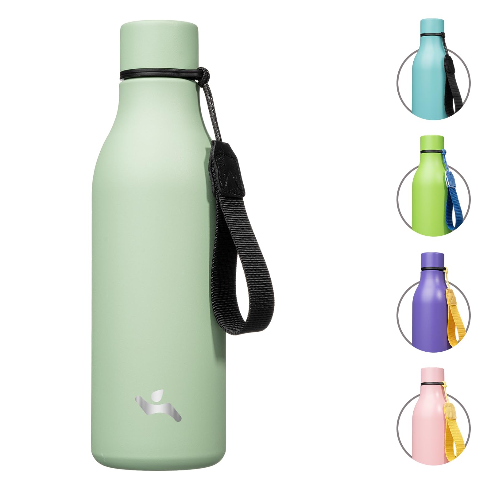 Konokyo Insulated Water Bottle With Strap,18 Oz Double Wall Stainless Steel Vacuum Bottles Metal Water Flask,Macaron Green