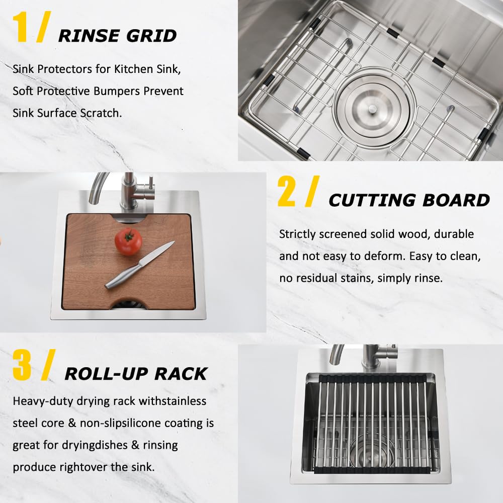 15 Inch Drop In Bar Sink Workstation-Somrxo 15  15 Bar Sink Drop In Workstation Sink Small Kitchen Sink 16 Gauge Stainless Steel