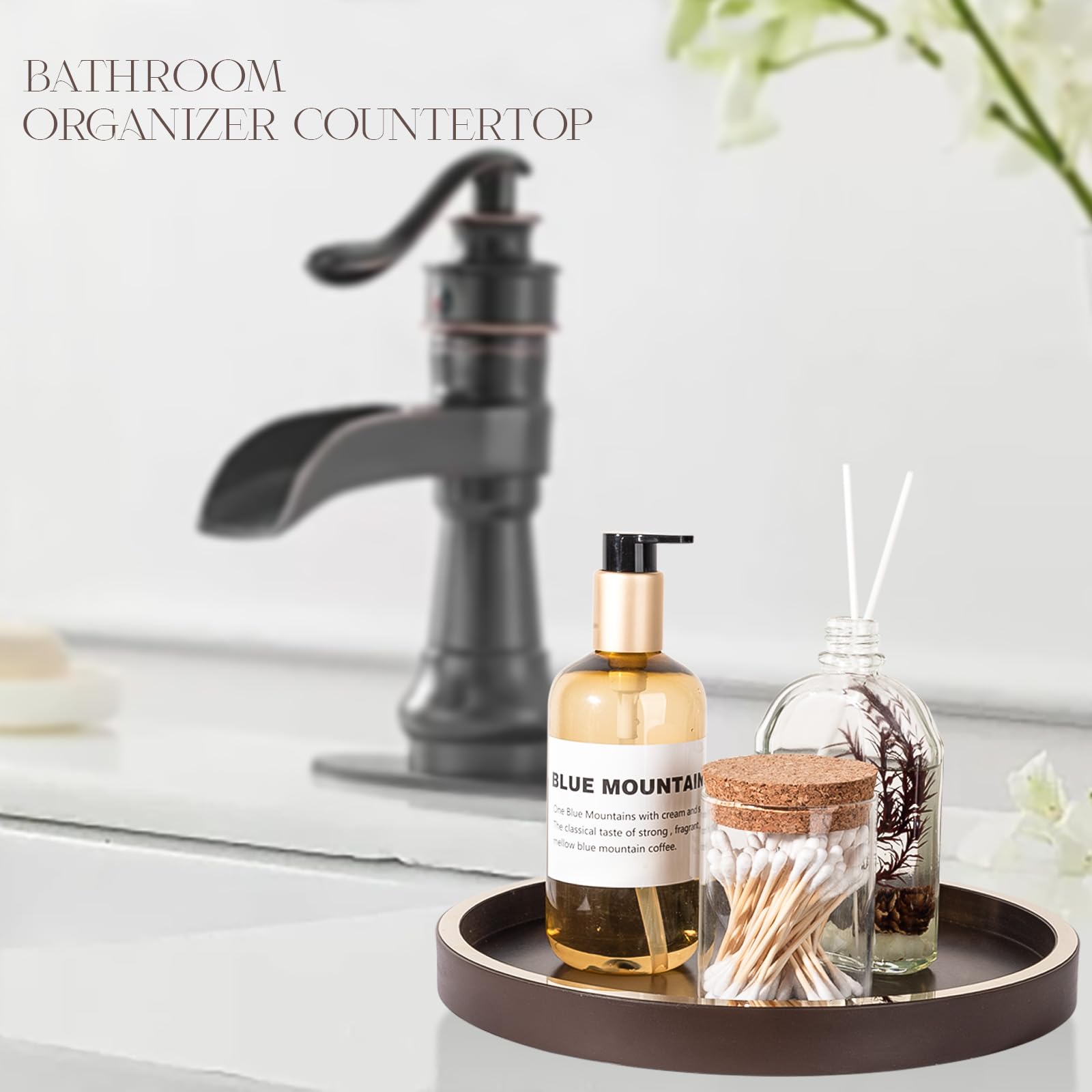 Bathroom Counter Tray Wooden Decorative Tray Round Perfume Tray Kitchen Soap Organizer Vanity Storage For Candle, Sink, Home Dec