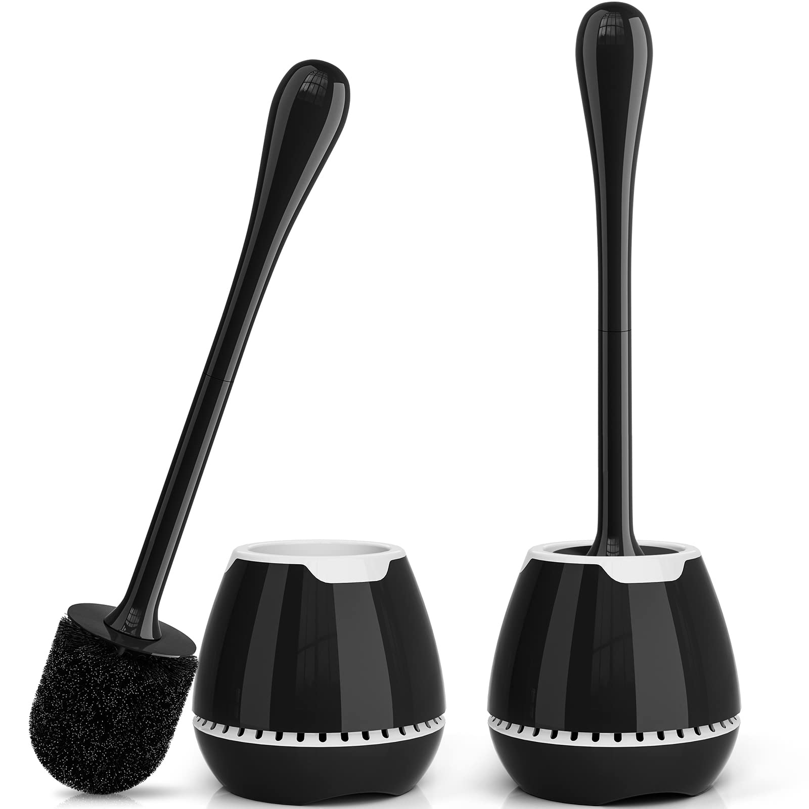 Toilet Brush 2 Pack, Toilet Bowl Brush With Ventilated Holder And Ergonomic Long Handle, Durable Bristles Toilet Scrubber Set Fo