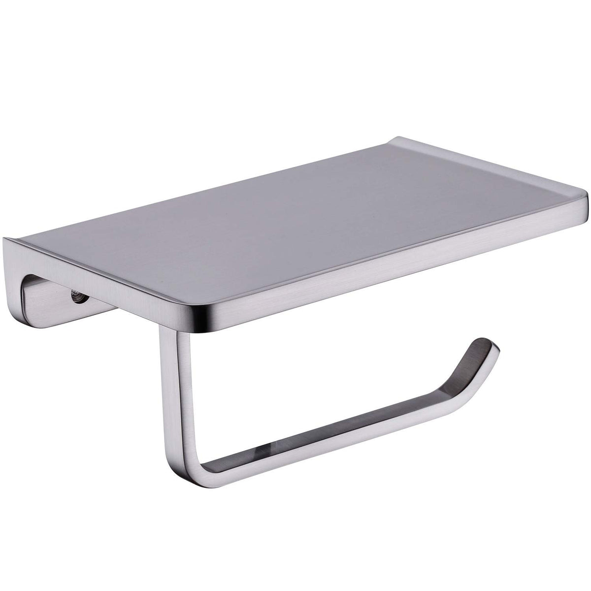 Toilet Paper Holder With Phone Shelf Solid Metal Bathroom Wall Mounted Tissue Roll Dispenser Storage, Brushed Nickel