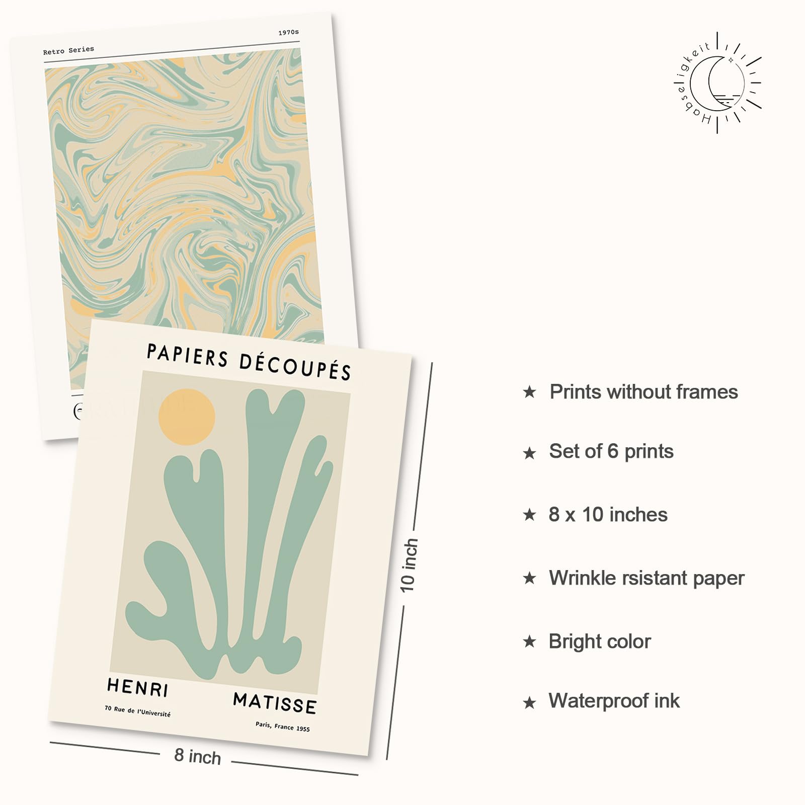 Habseligkeit Sage Green Wall Art Prints, Abstract Matisse Wall Art Exhibition Posters, Vintage Wall Art Prints, Retro Room Decor