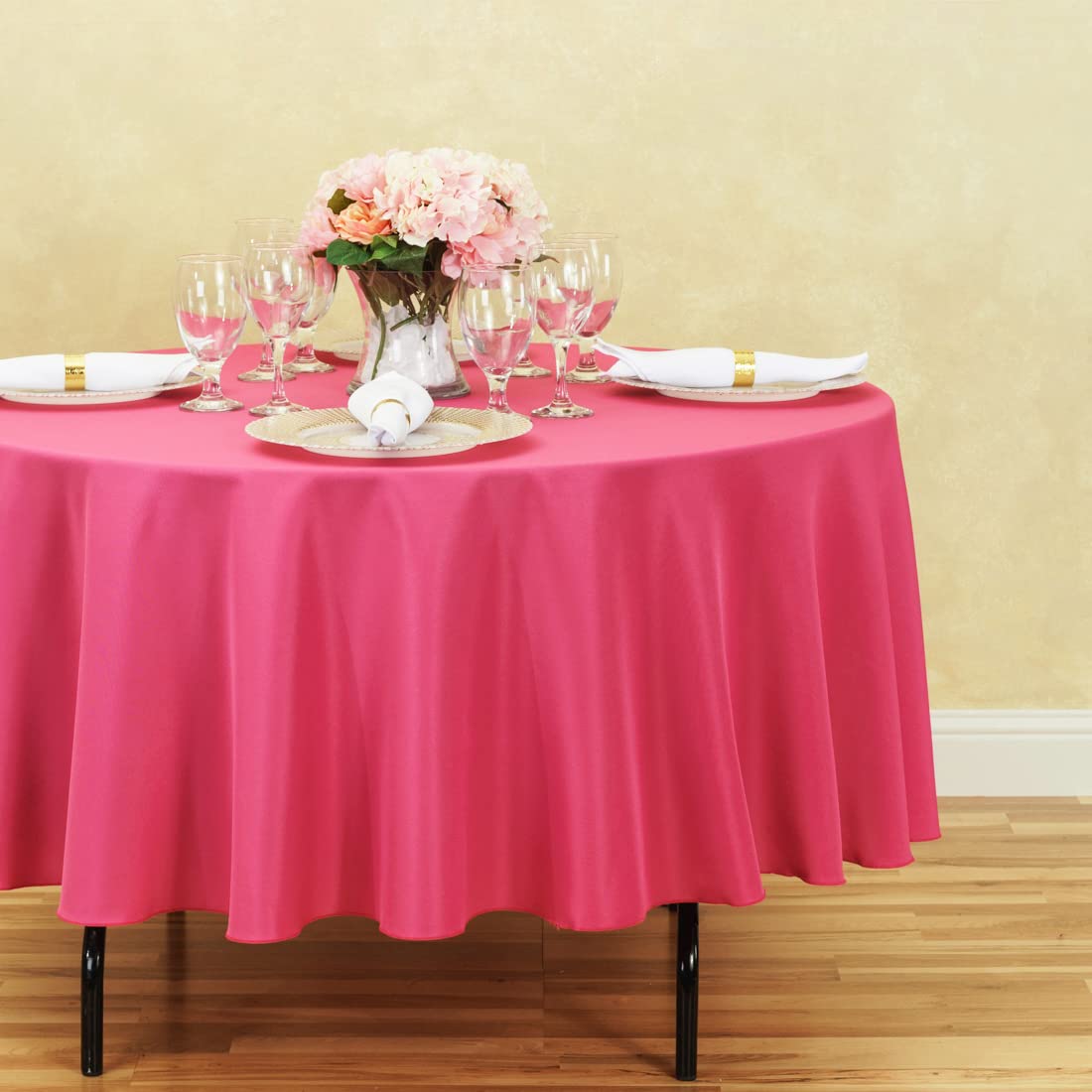 Linentablecloth 90-Inch Round Polyester Tablecloth Fuchsia