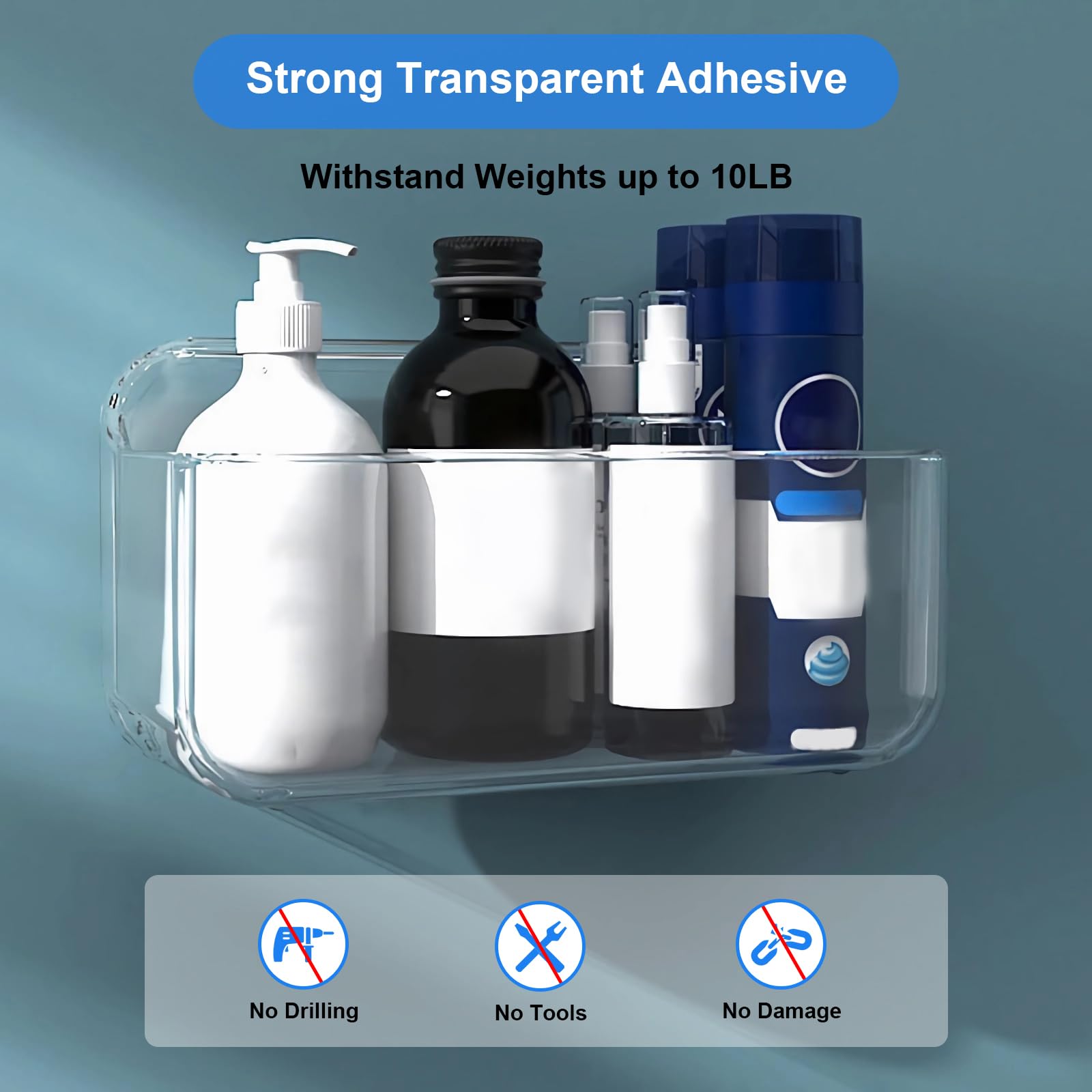 Diesisa 3Pc Acrylic Wall Mount Organizer, Adhesive Clear Shower Caddies,Acrylic Soap Basket For Wall,No Drilling Hang Walls,With