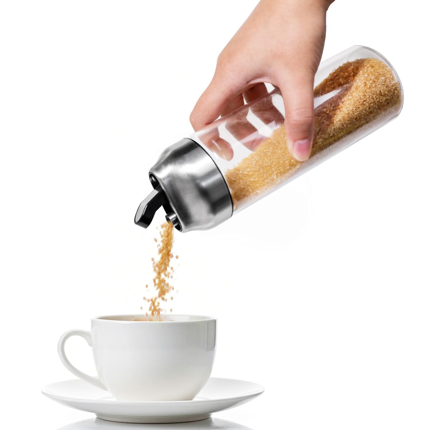 14oz Glass Sugar Dispenser with Spout - Refillable Pour Shaker for Coffee Bar, Tea Station & Table - Large Airtight Sugar Contai