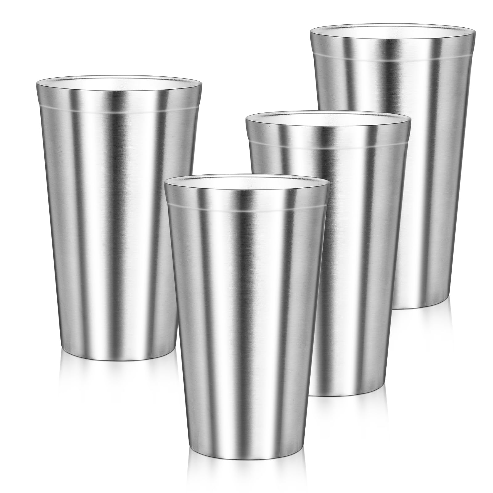 Offiper Stainless Steel Cups, 16 Oz Insulated Tumbler, 4 Pack Double Wall Unbreakable Stackable Water Tumblers Vacuum Insulated