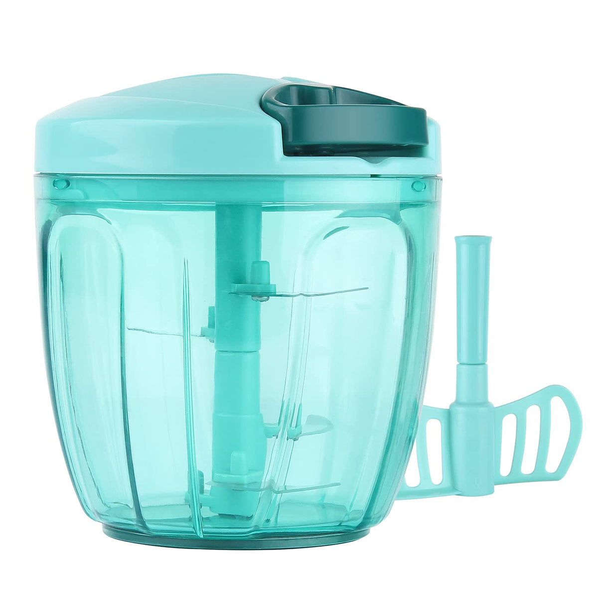 Cambom Manual Food Vegetable Chopper With 5 Blades, Easy Hand Pull Portable Garlic Crusher, Whisk And Smoothie Blender, 900Ml (B