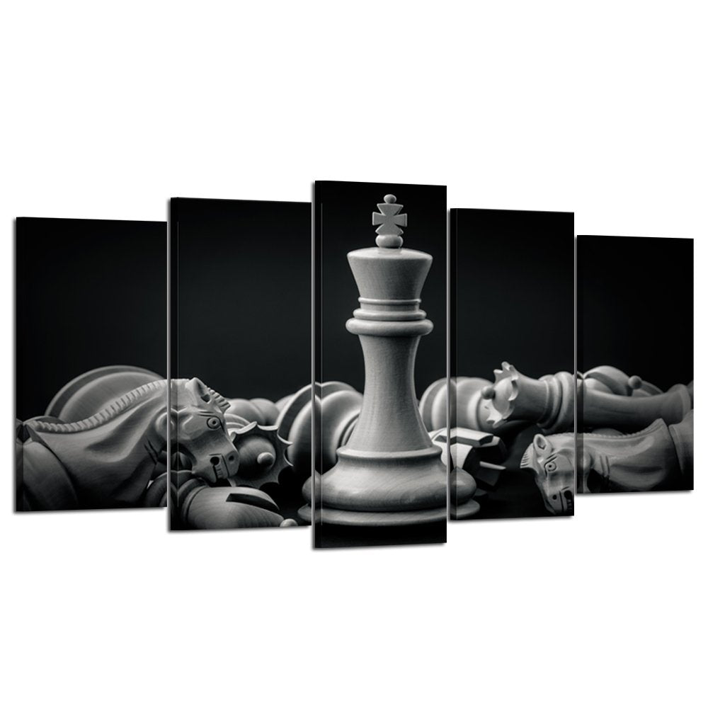 Kreative Arts - Blak And White King And Knight Of Chess Setup On Canvas Wall Art Paintings 5 Pieces Pictures Prints Poster Art A
