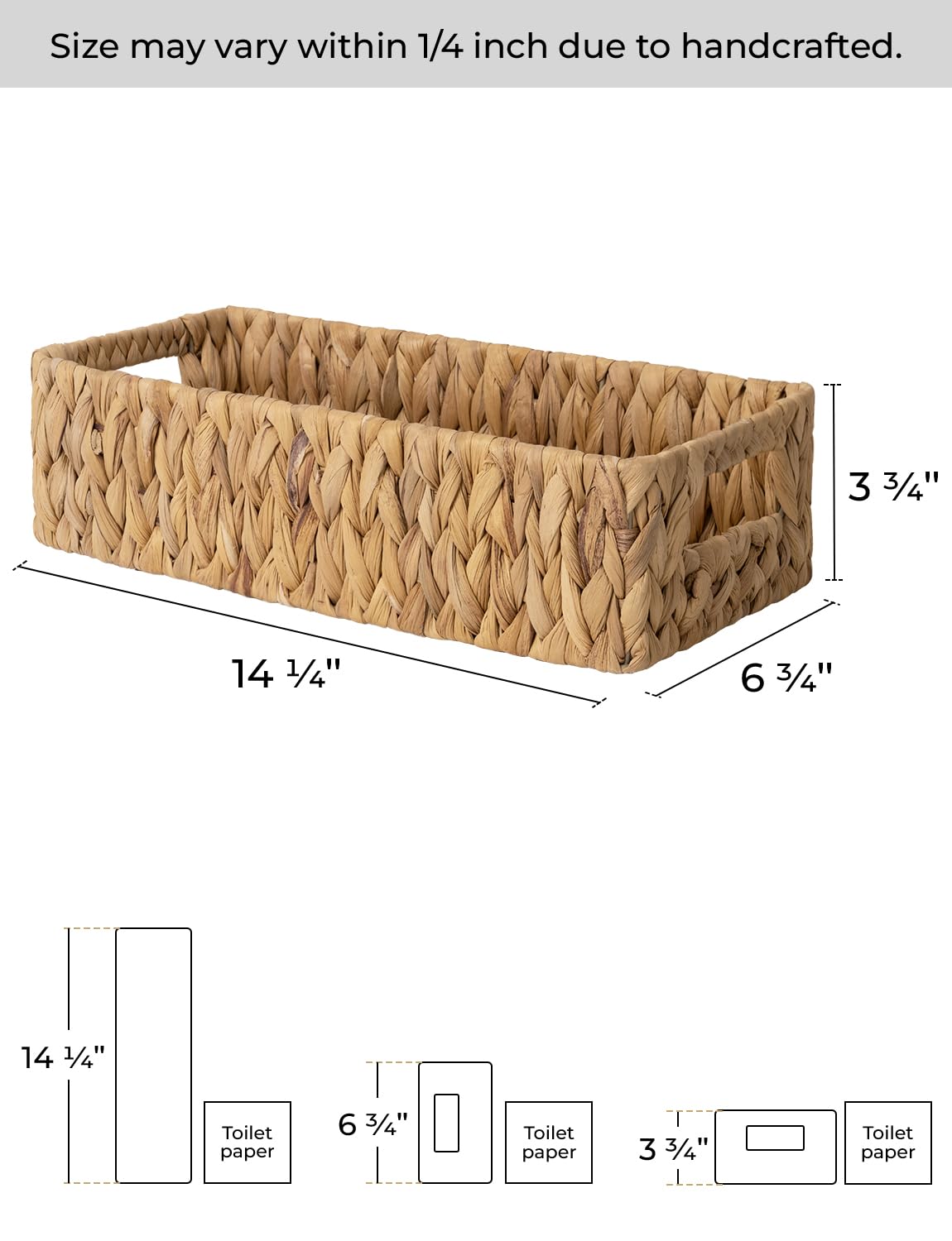 StorageWorks Water Hyacinth Basket for Toilet Paper  Wicker Baskets for Storage with Built-in Handles  14 ?''L x 6 ?''W x 3 ?''H