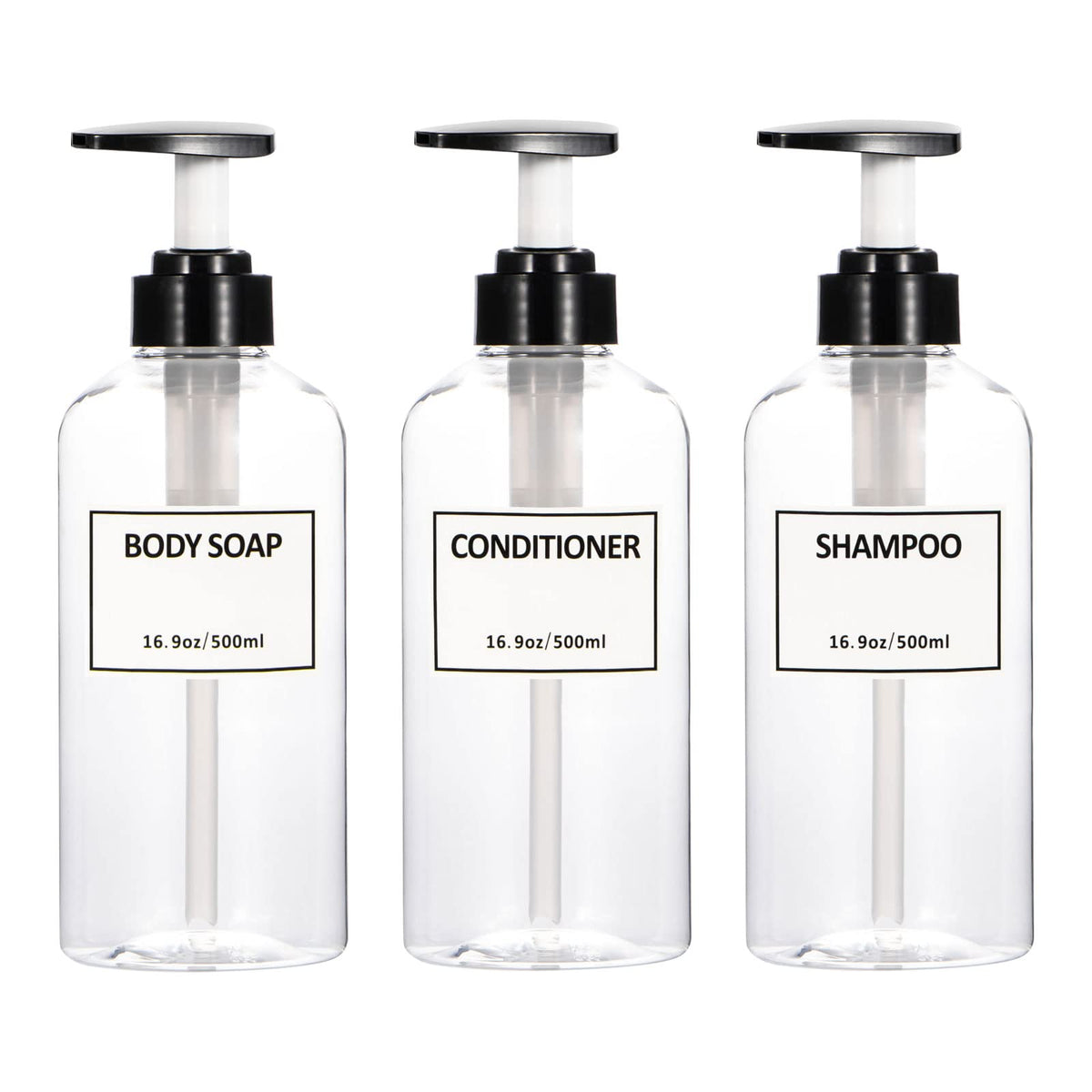 Clear Shampoo And Conditioner Bottles,Yeeco Shampoo Pump Bottle Shampoo Bottles Dispenser With Waterproof Labels 16.9Oz/500Ml 3