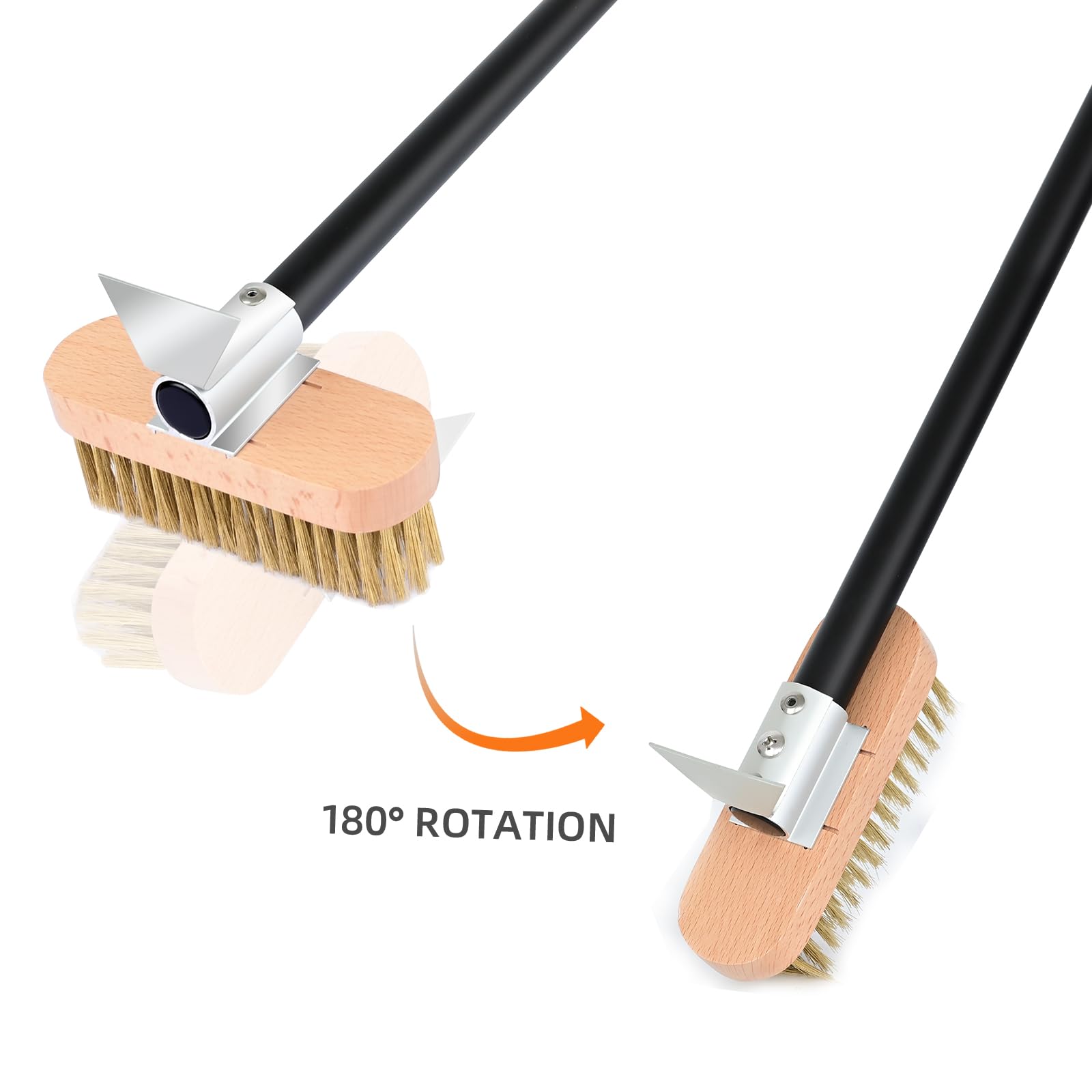 Nutuni Pizza Oven Brush With Scraper, Brass Bristles Grill Brush With 33 Or 47 Inch Long Handle, Pizza Oven Accessories