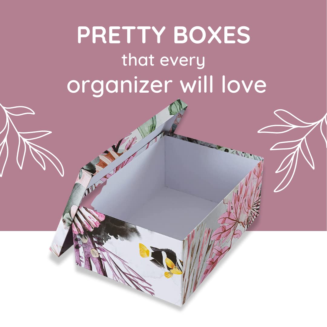 Soul & Lane Ocean Treasures Modern Home D  cor Keepsake Boxes - Set of 3: Beach-Themed Photo Storage with Lids, Decorative Cardb