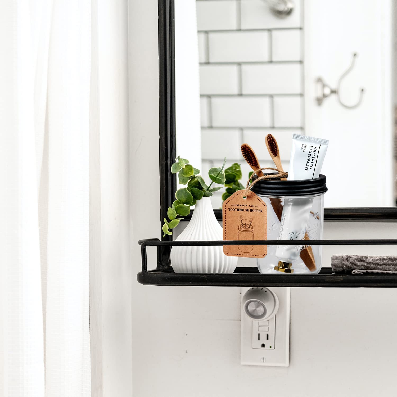 Amolliar Mason Jar Toothbrush Holder - Rustproof Stainless Steel - Holds 2 Toothbrushes And Toothpaste,With Chalkboard Labels -