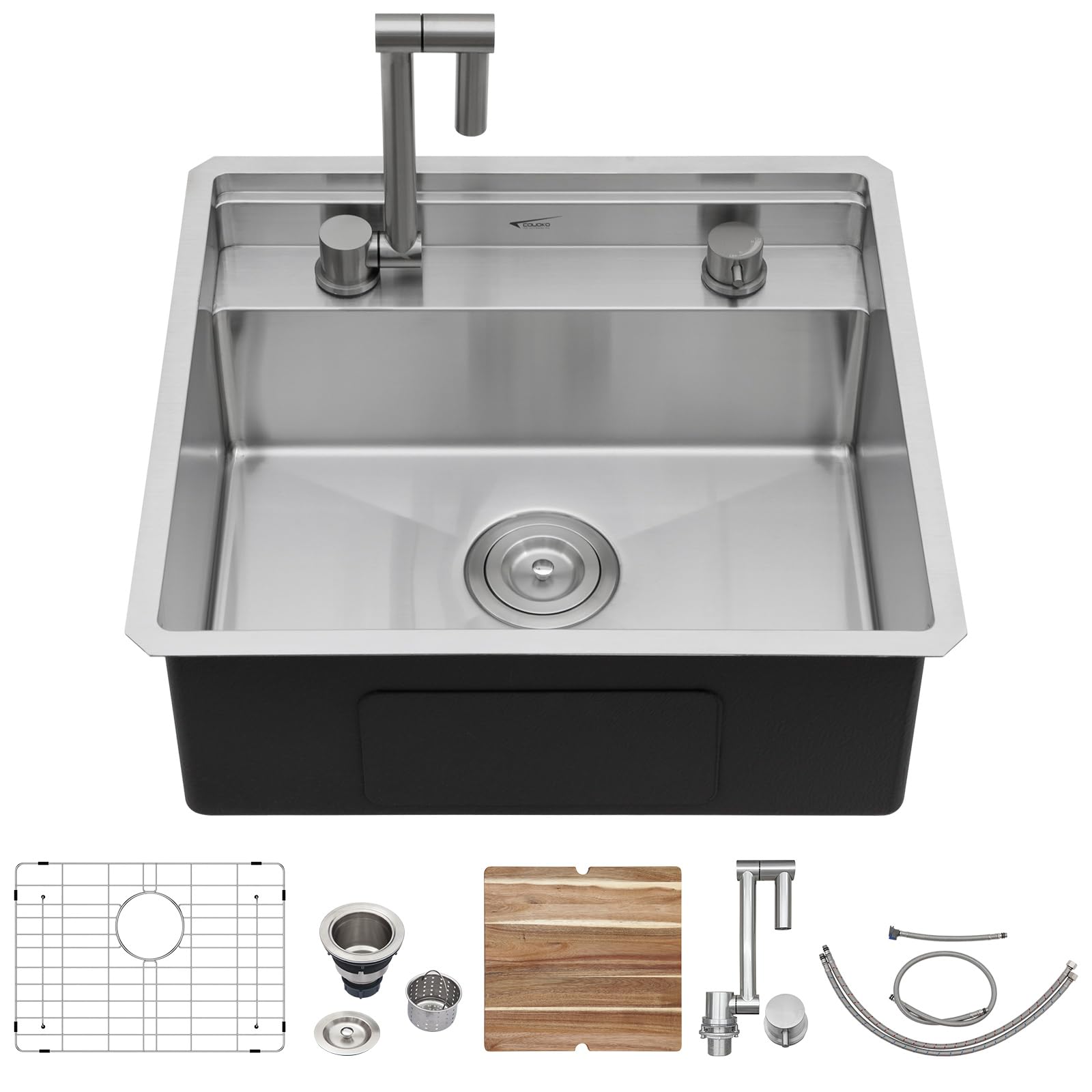 Couoko 21 x 19 Inch RV Sink Undermount Outdoor Sink Workstation 16 Gauge Stainless Steel Single Bowl Handmade Sinks Ledge Small 